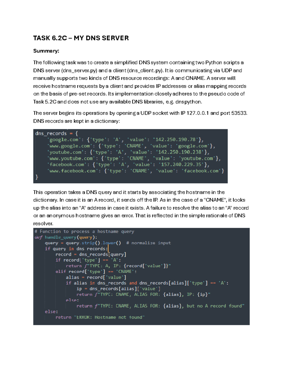 Task 6C SIT202: Summary of My DNS Server Implementation - Studocu