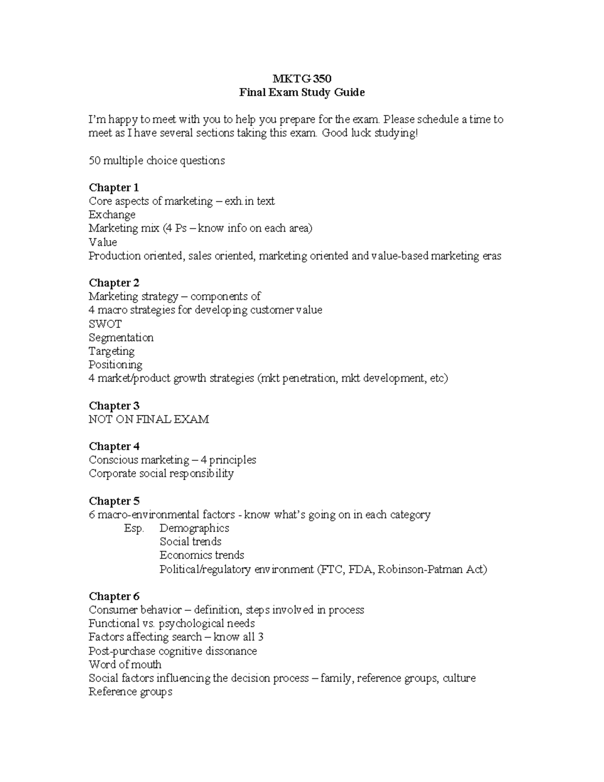 MKTG 350 Final Exam Study Guide: Key Concepts & Strategies - Studocu