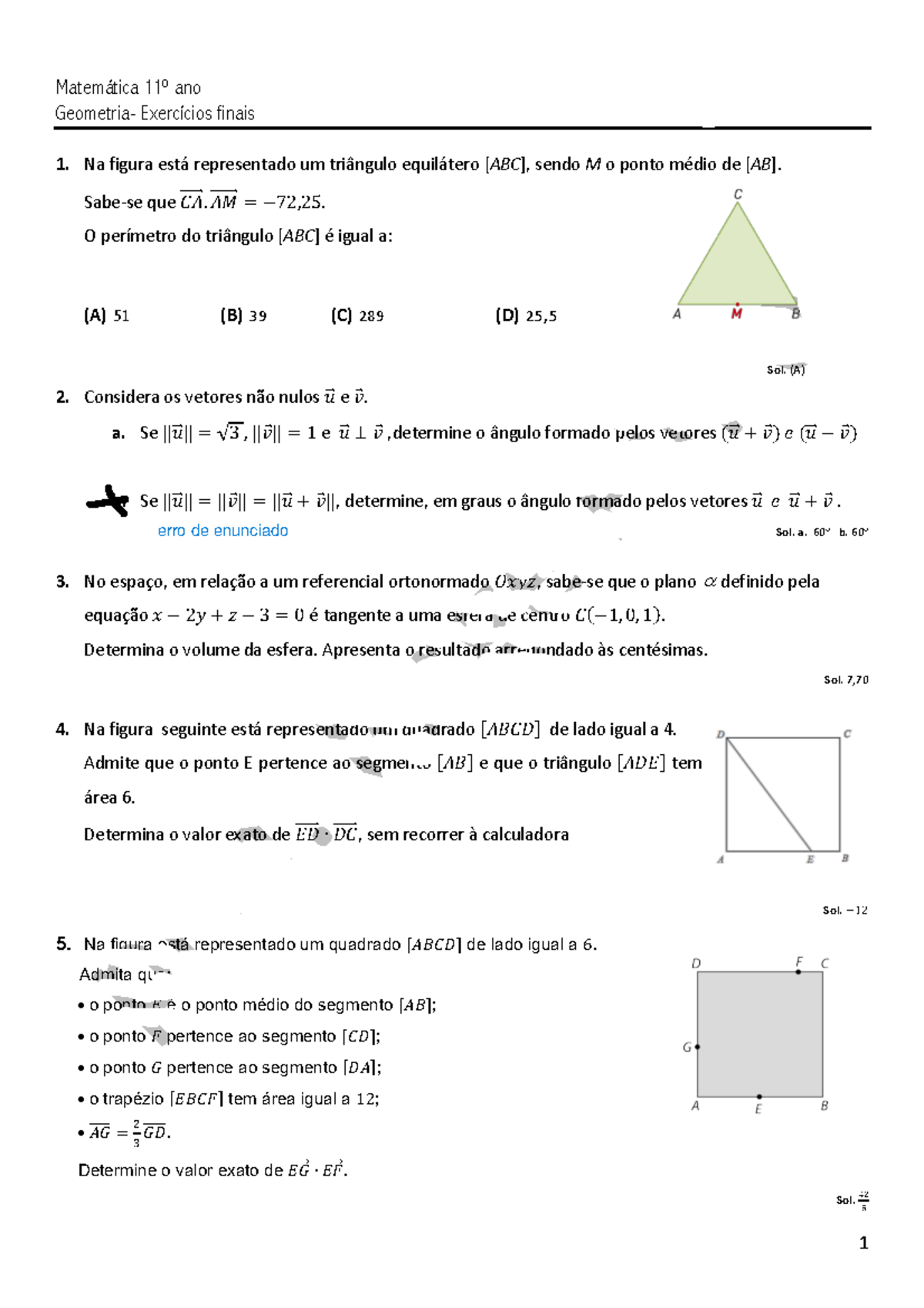 Matemática 11º ano - Exercícios Finais de Geometria 2A Prof. Jorge ...