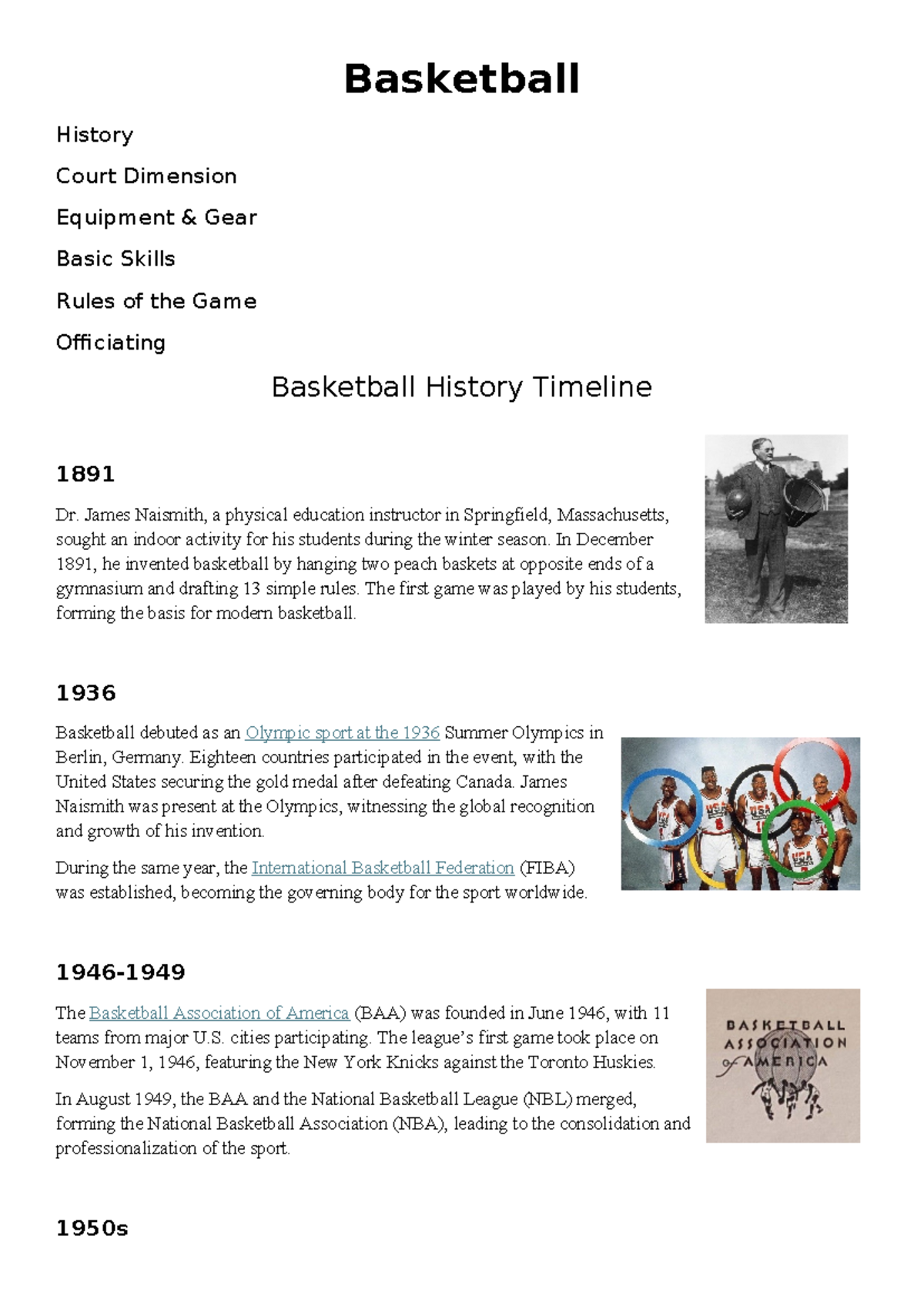 Basketball History, Skills, and Rules Overview (SPT 101) - Studocu