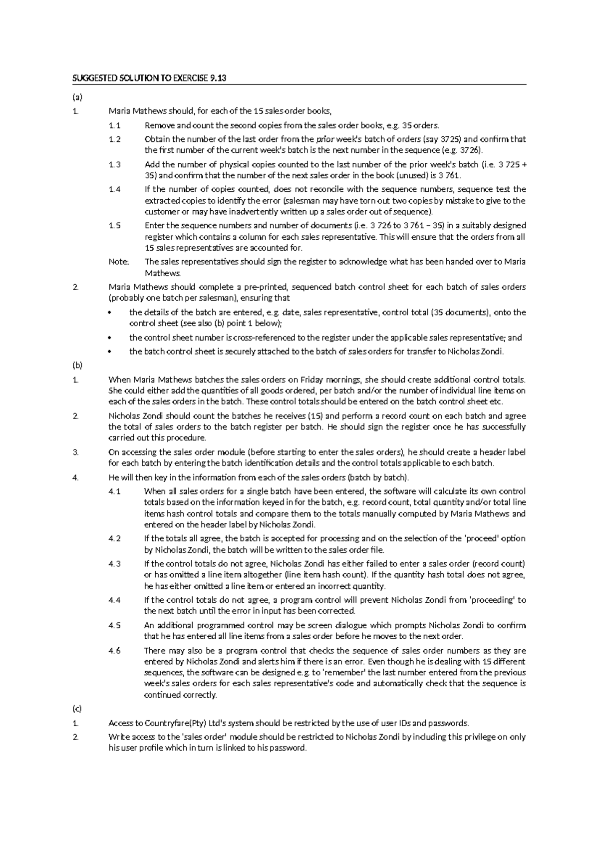 9.13 Suggested Solution for Sales Order Processing Procedures - Studocu