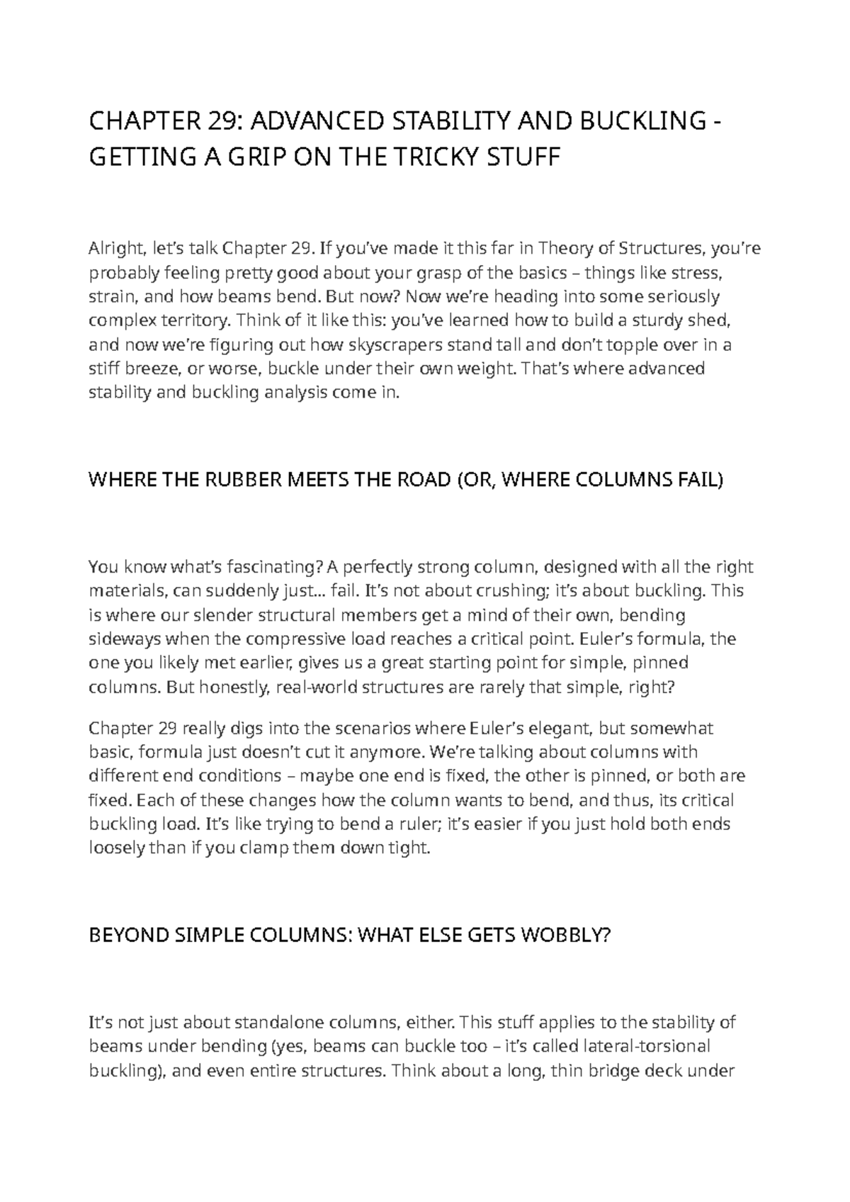 Theory of Structures CH29: Advanced Stability & Buckling Insights - Studocu