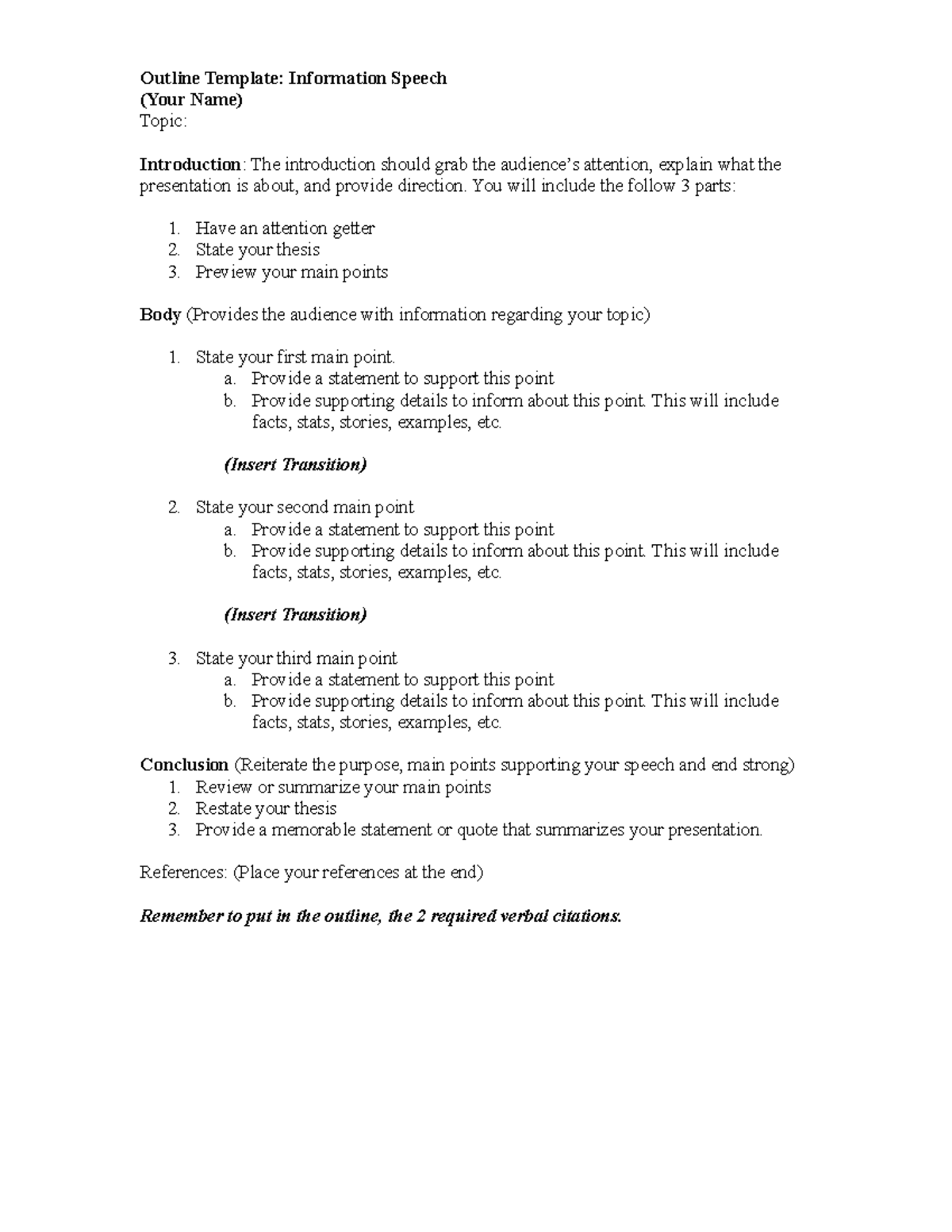 Informative Speech Outline Template: A Guide for Effective ...