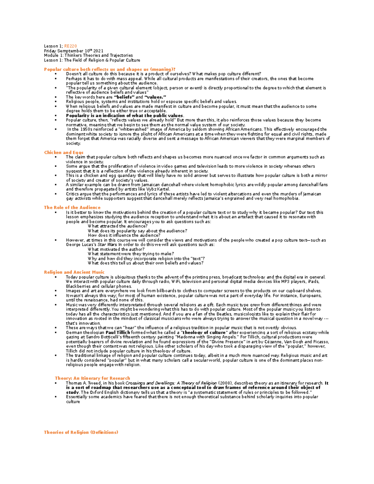 Lesson 1 RE220 - lecture notes off of lecture 1 - Lesson 1; RE Friday ...