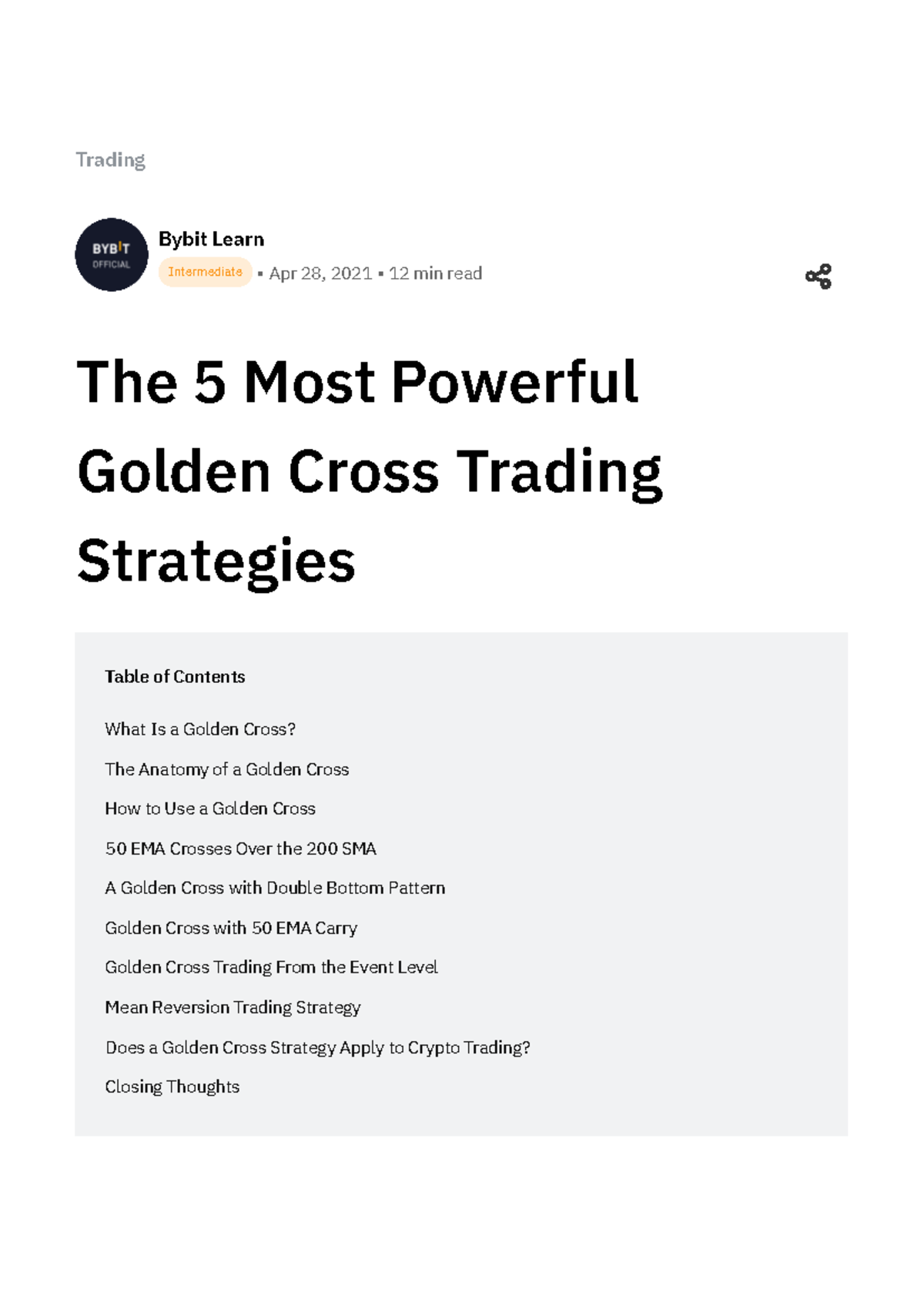 The 5 Golden Cross Trading Strategies for Crypto Trading - BYBIT Guide -  Studocu