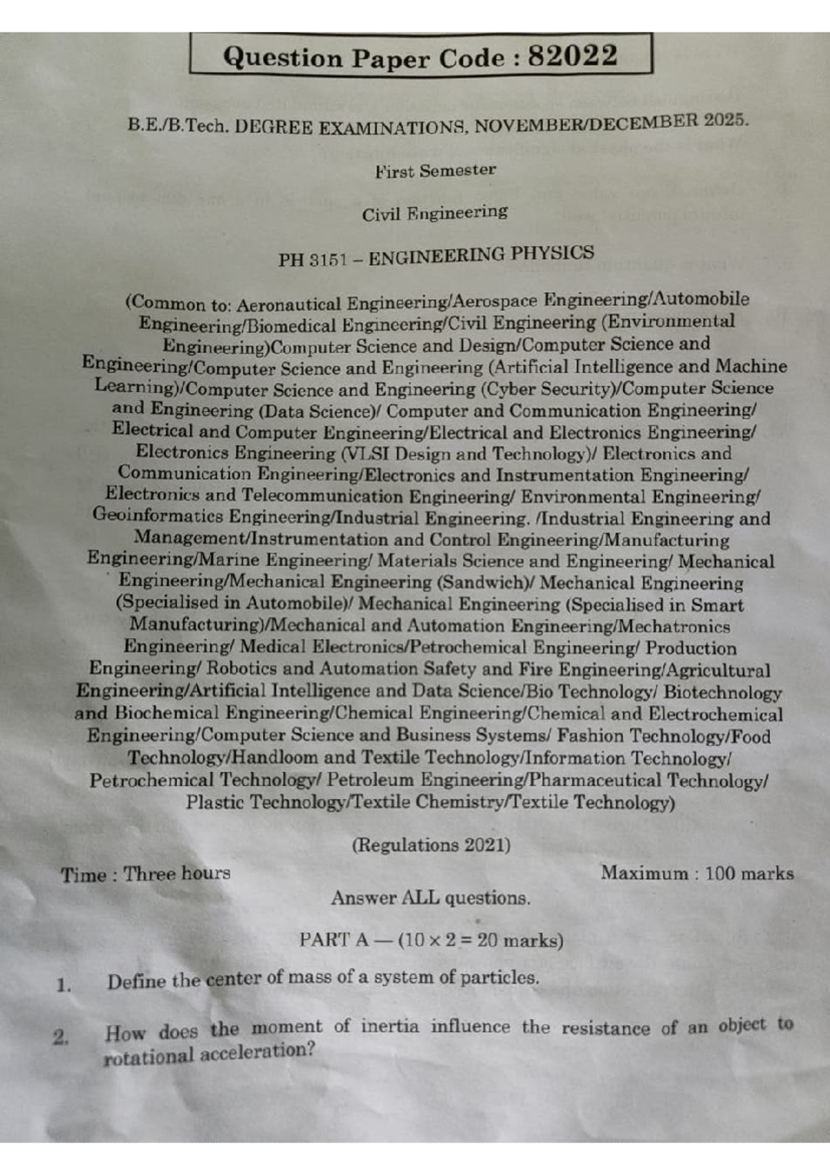 PH 3151 Engineering Physics Nov-Dec 2025 Question Paper - Studocu
