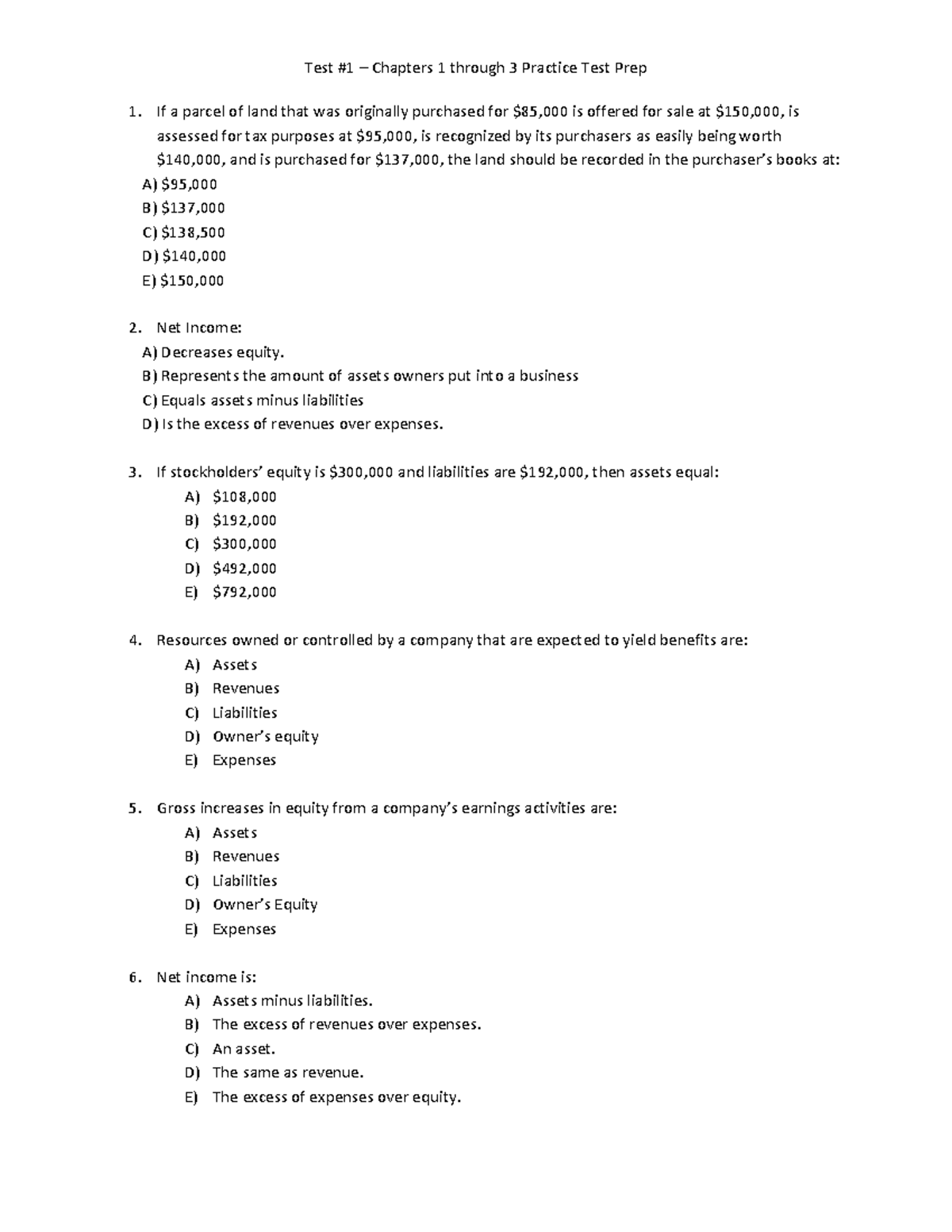Test #1 – Chapters 1-3 Practice Exam Preparation Guide - If a parcel of ...