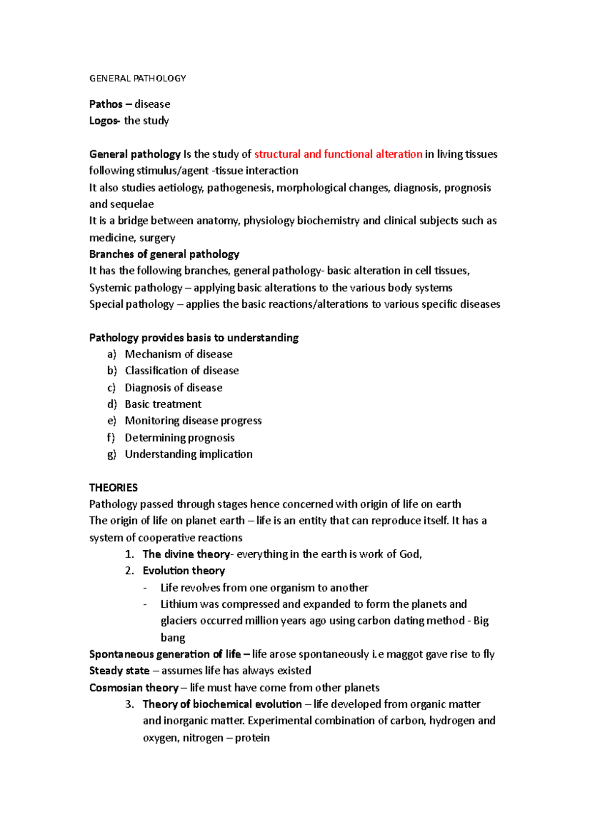General Pathology (ANM 101): Structural and Functional Alterations in ...