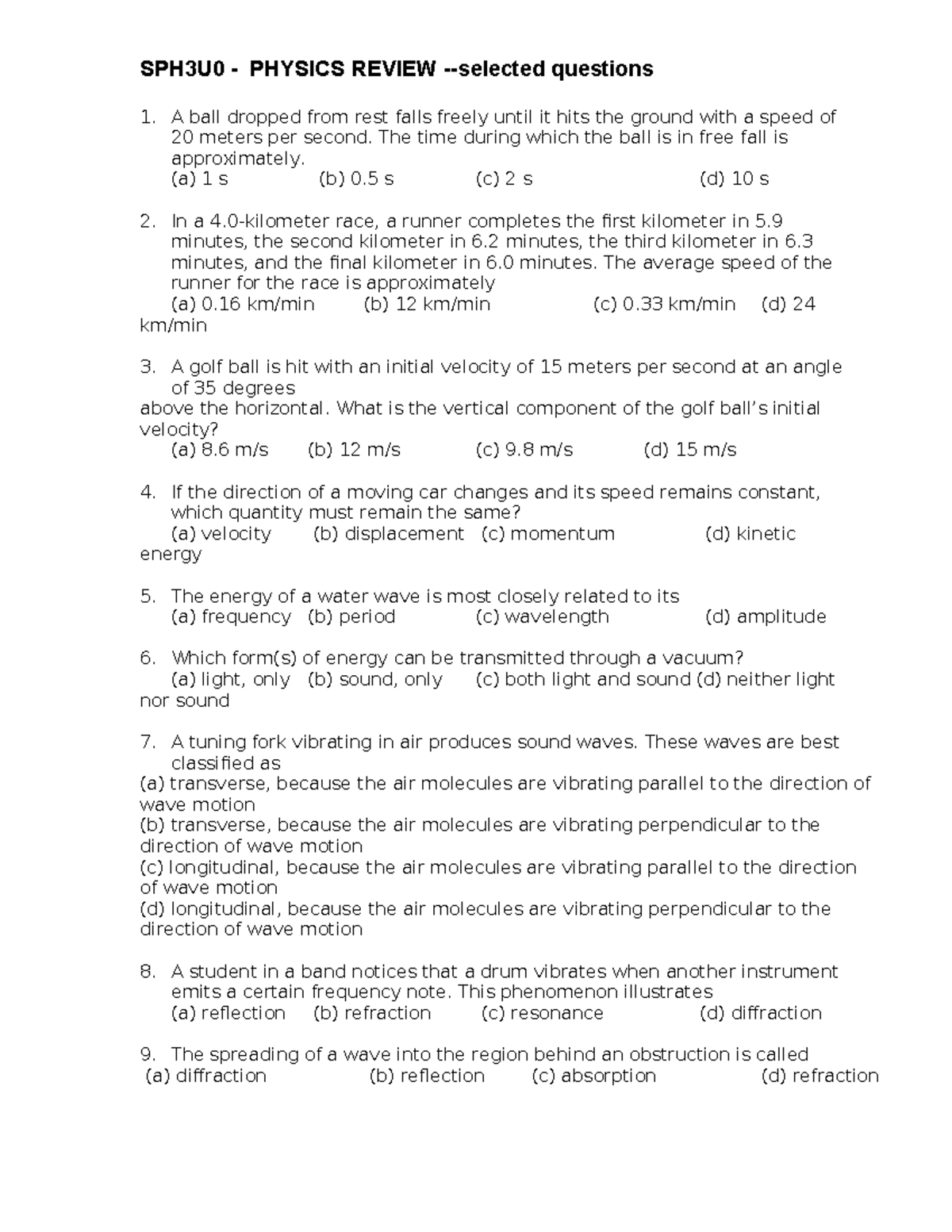 SPH3U0 - Physics Review MC Questions & Answers - Studocu