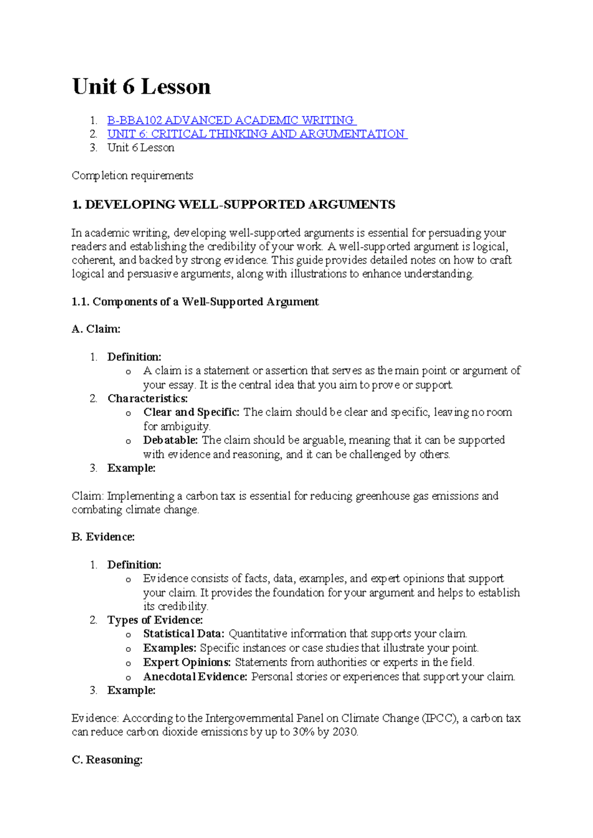 Unit 6: Developing Arguments in Advanced Academic Writing - Studocu