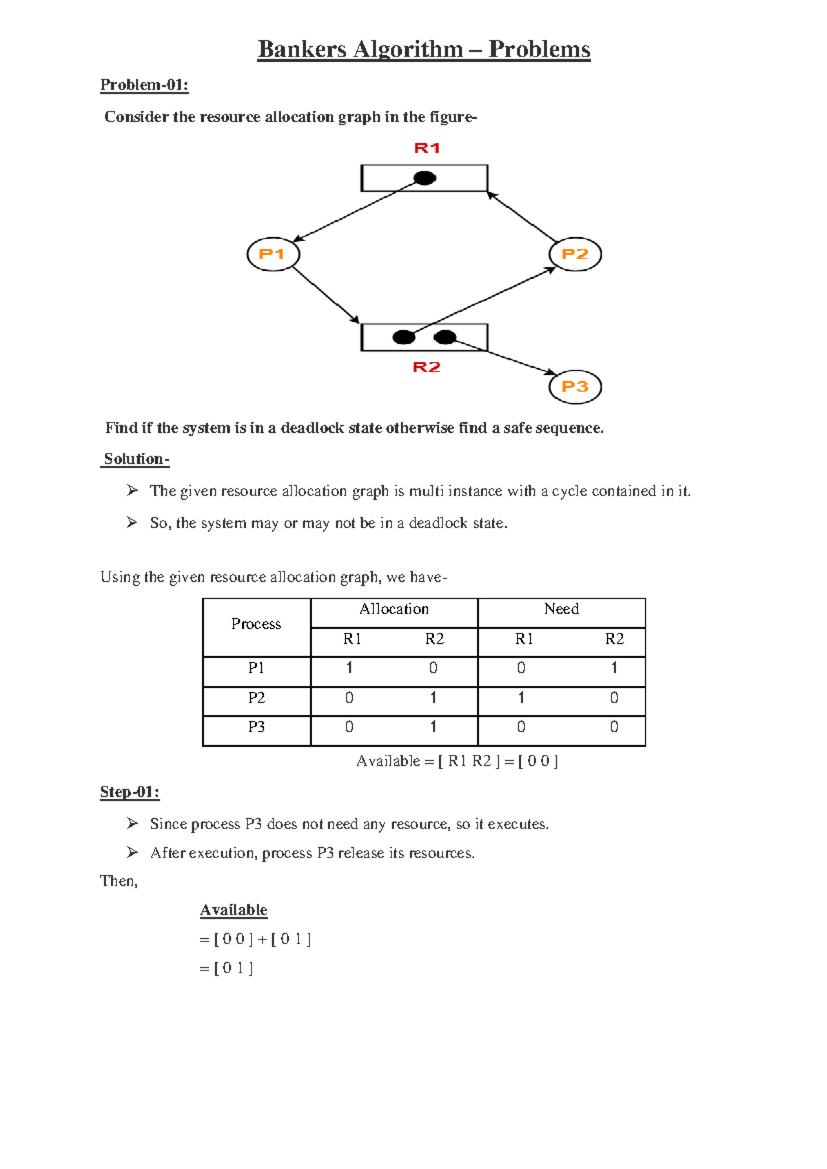 Bankers Algorithm Problems and Safe State Analysis - Studocu