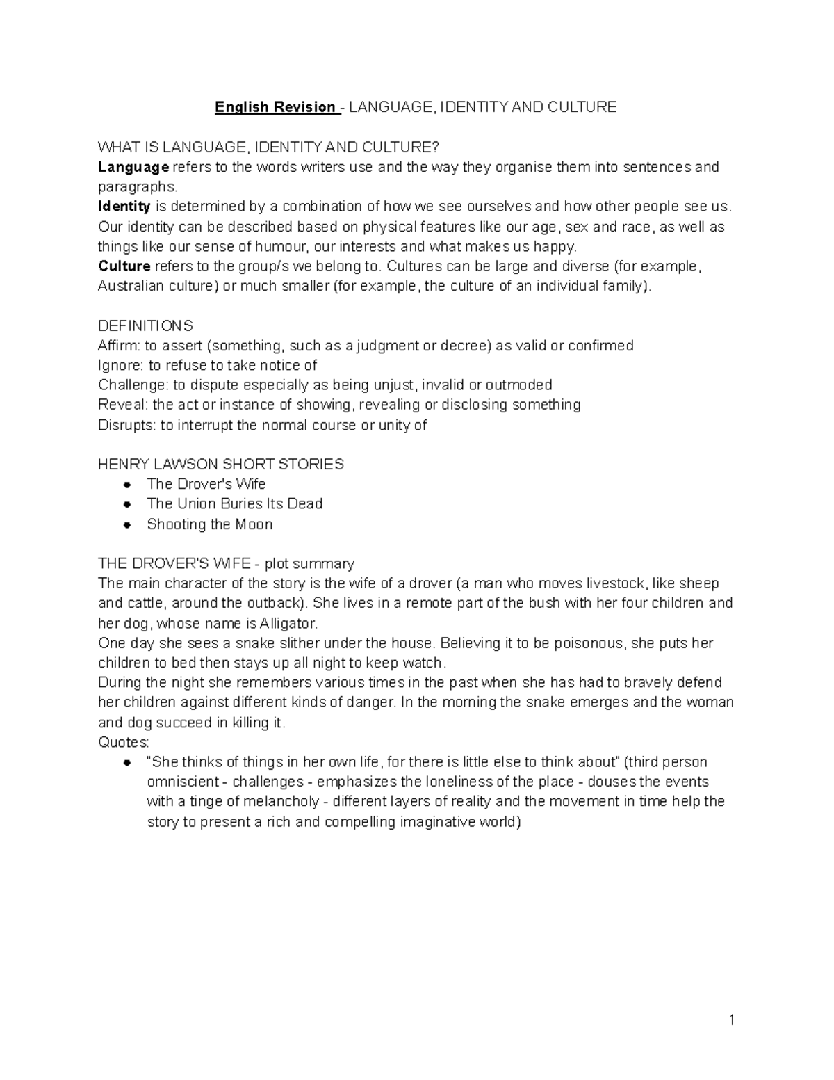 Henry Lawson - English Revision - LANGUAGE, IDENTITY AND CULTURE WHAT ...