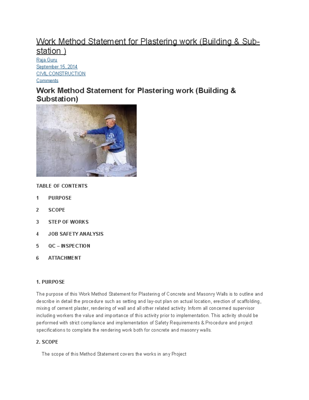 Method Statement for Plastering Work (CIVIL CONSTRUCTION) - Studocu