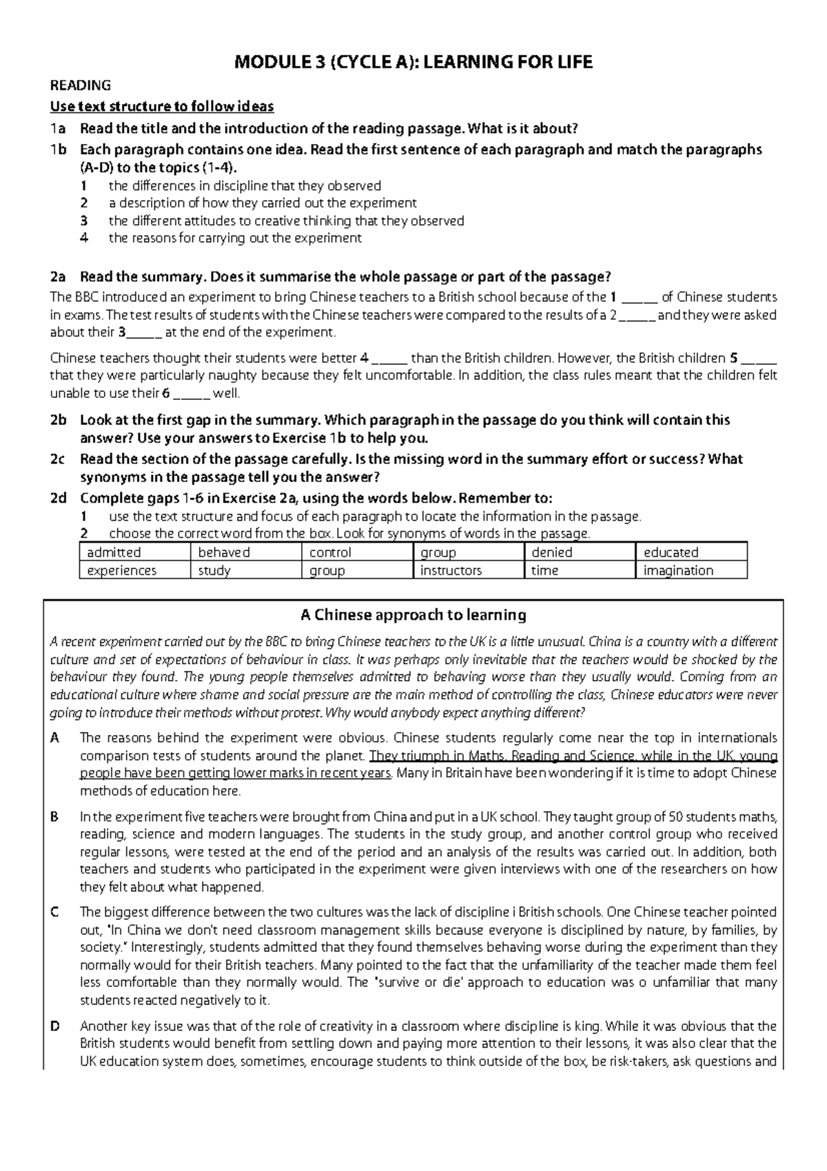Module 3 - Learning for Life: Exploring Educational Approaches and ...
