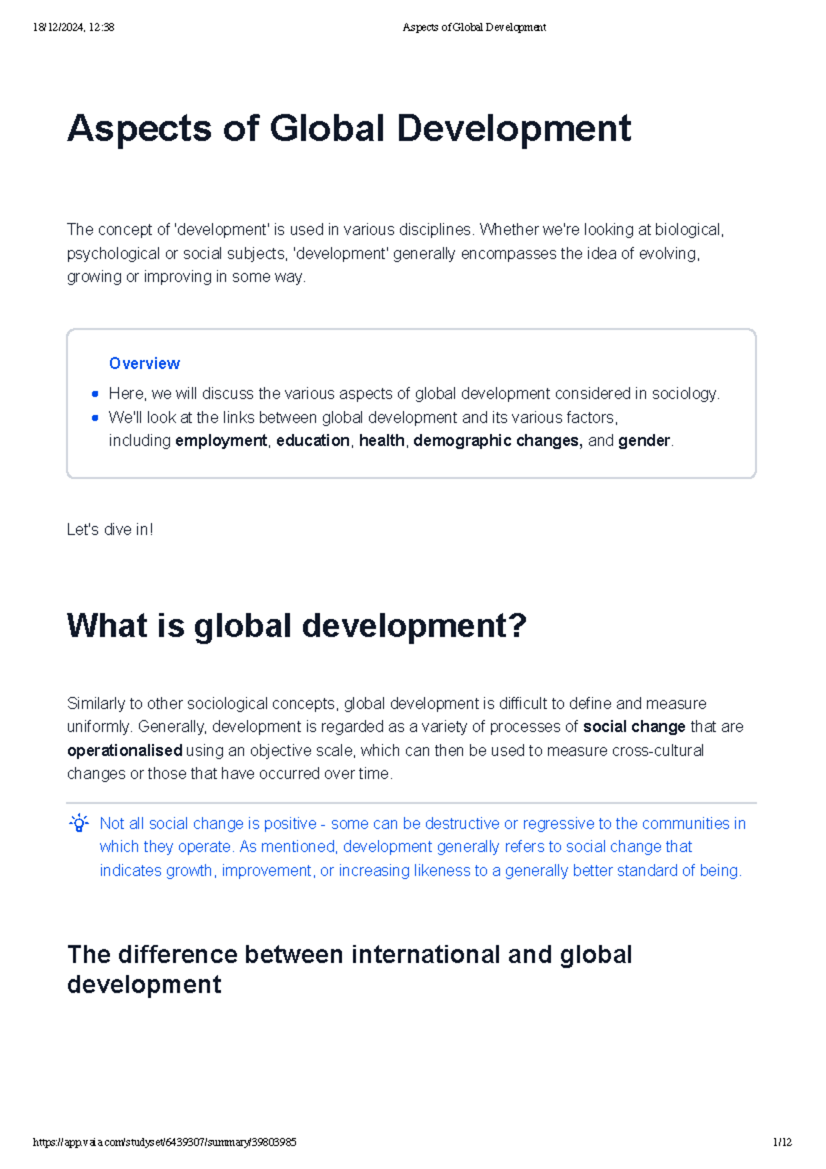 Aspects of Global Development - Whether we're looking at biological ...