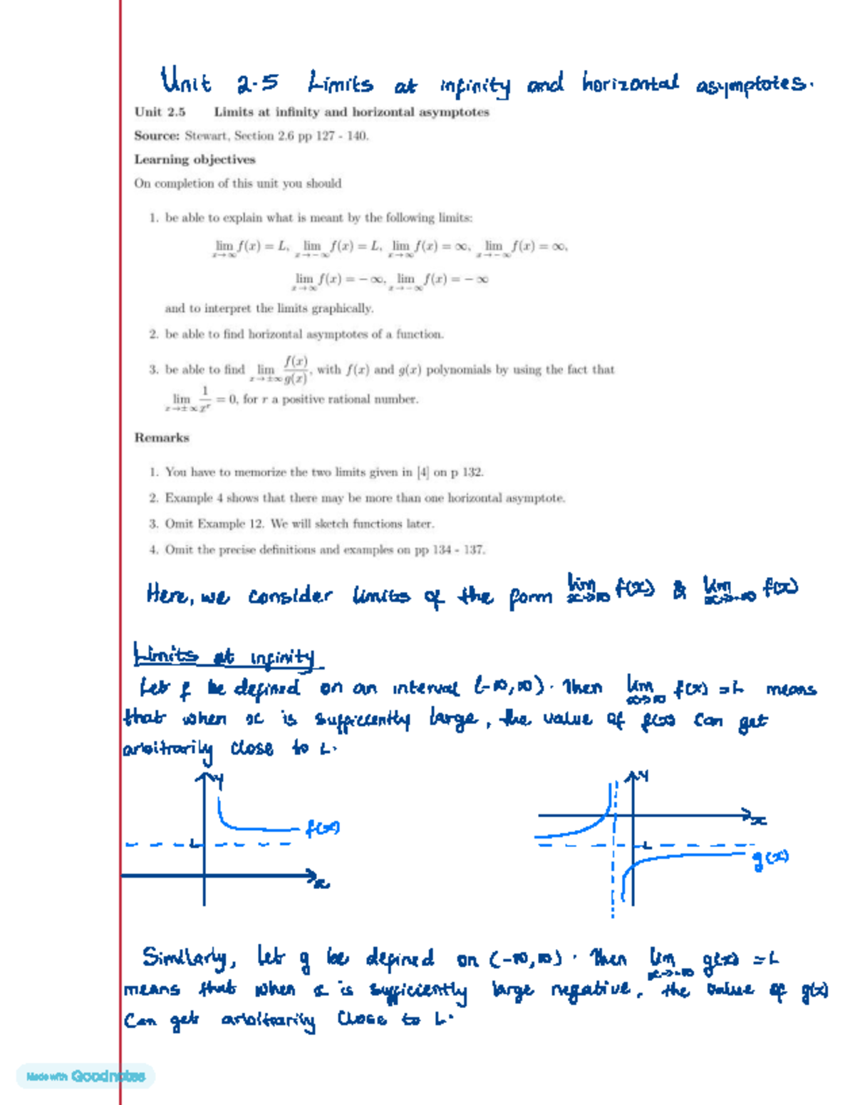 Pre-lec Unit 2.5: Limits at Infinity & Horizontal Asymptotes - Studocu