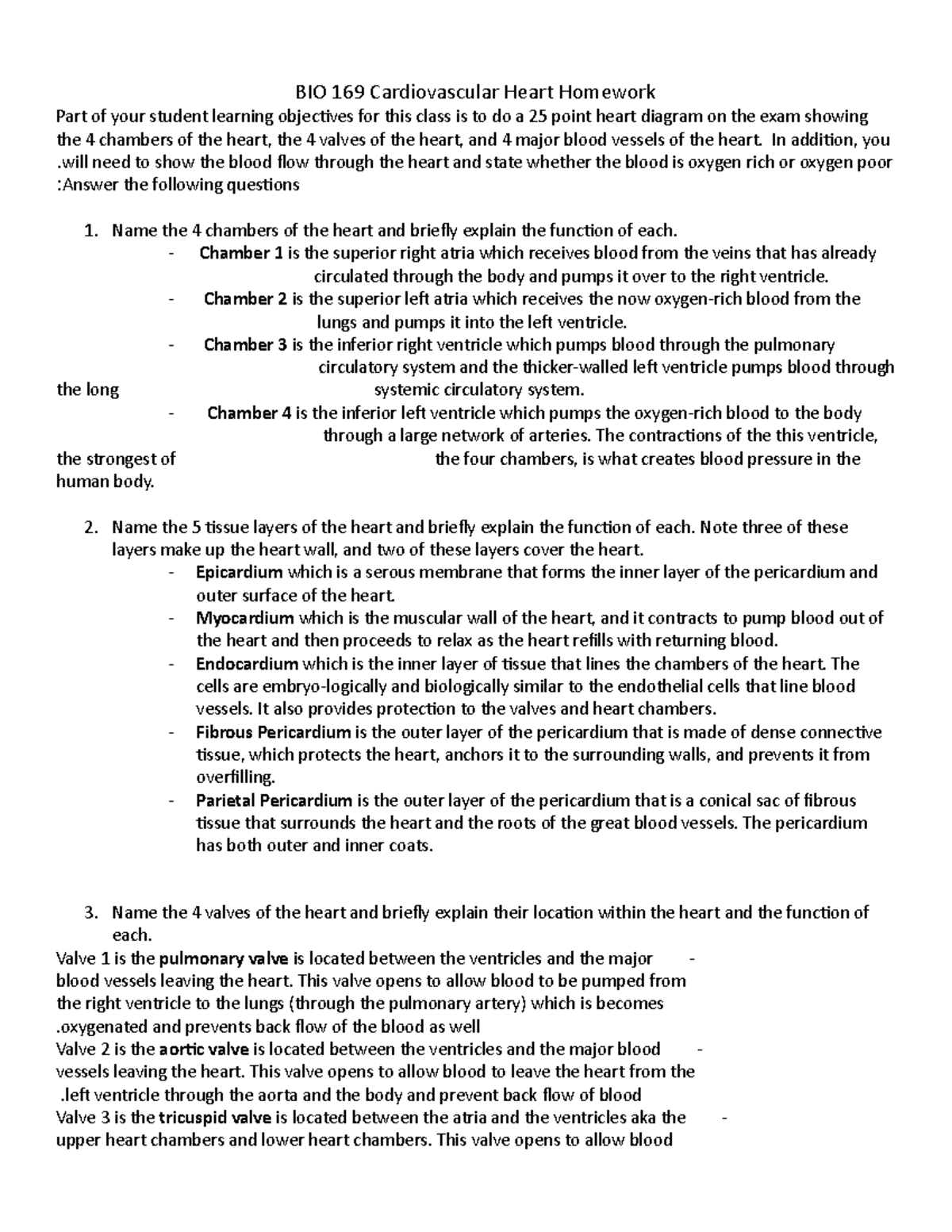 BIO 169 Heart & Blood Flow Homework Overview and Diagram Guide - Studocu