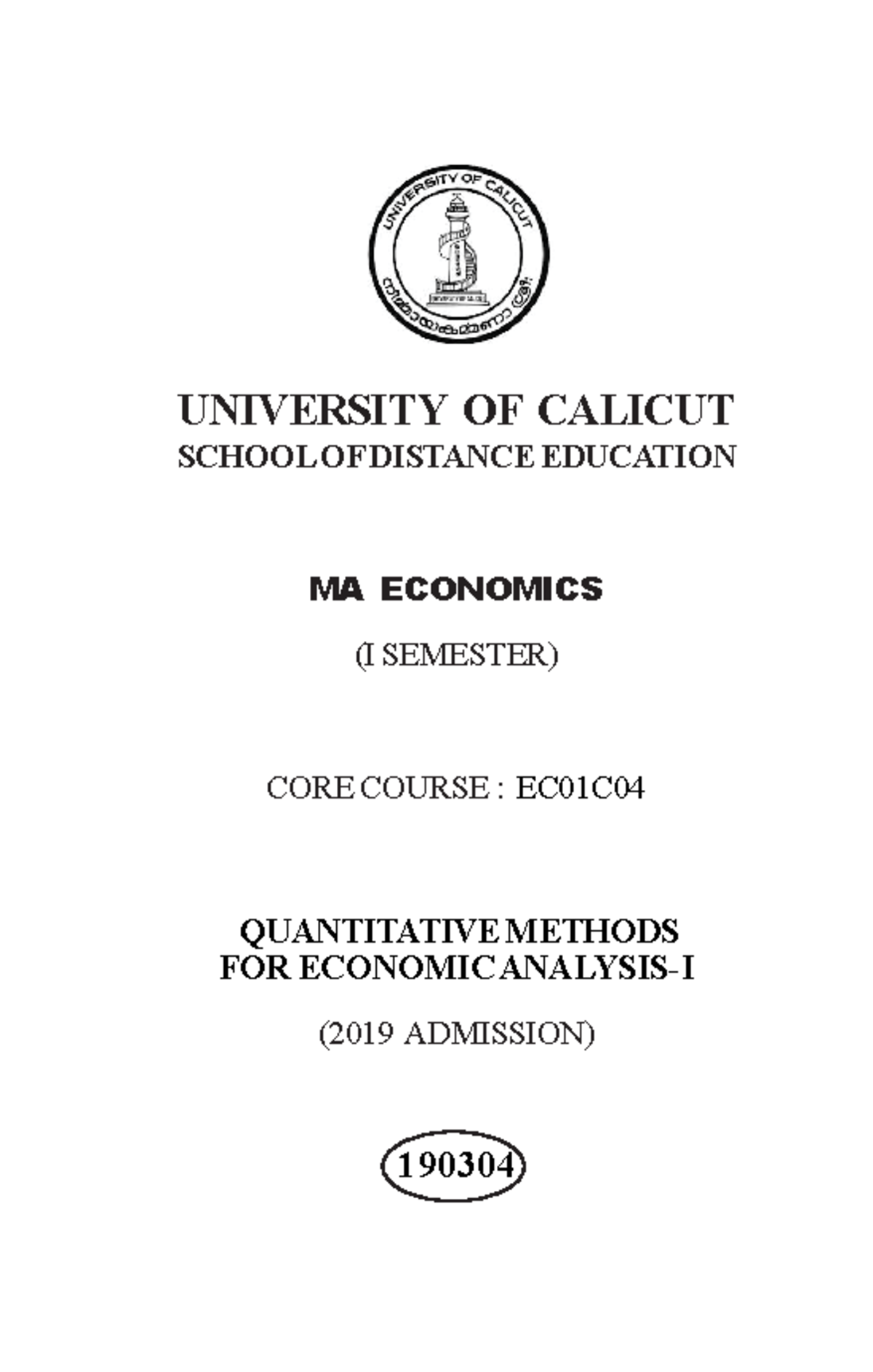 Quantitative Methods for Economic Analysis-I (EC01C) Study Material ...