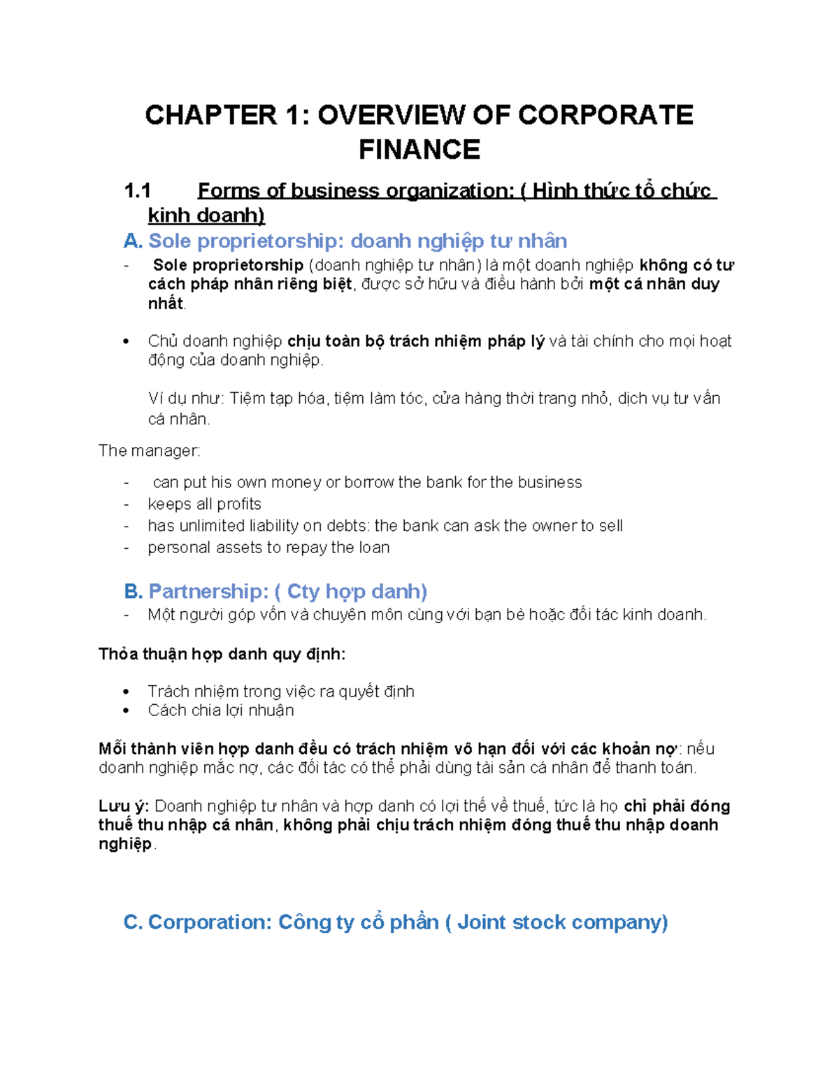 CHAPTER 1: OVERVIEW OF CORPORATE FINANCE (TCDN) - Studocu