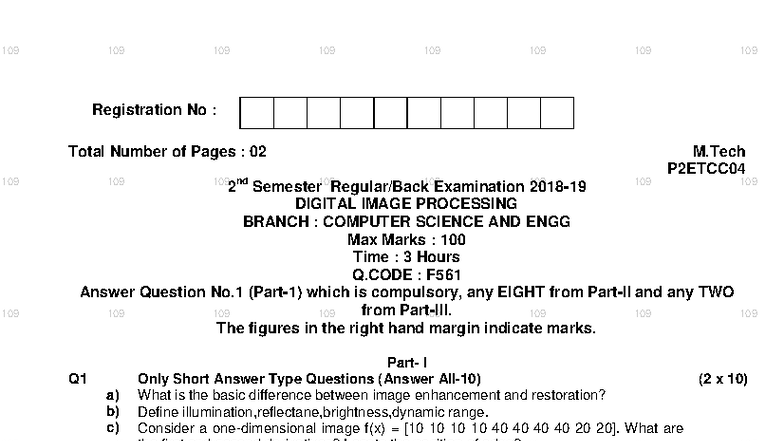 M.Tech P2ETCC04 Digital Image Processing Exam - 2nd Sem 2018-19 - Studocu