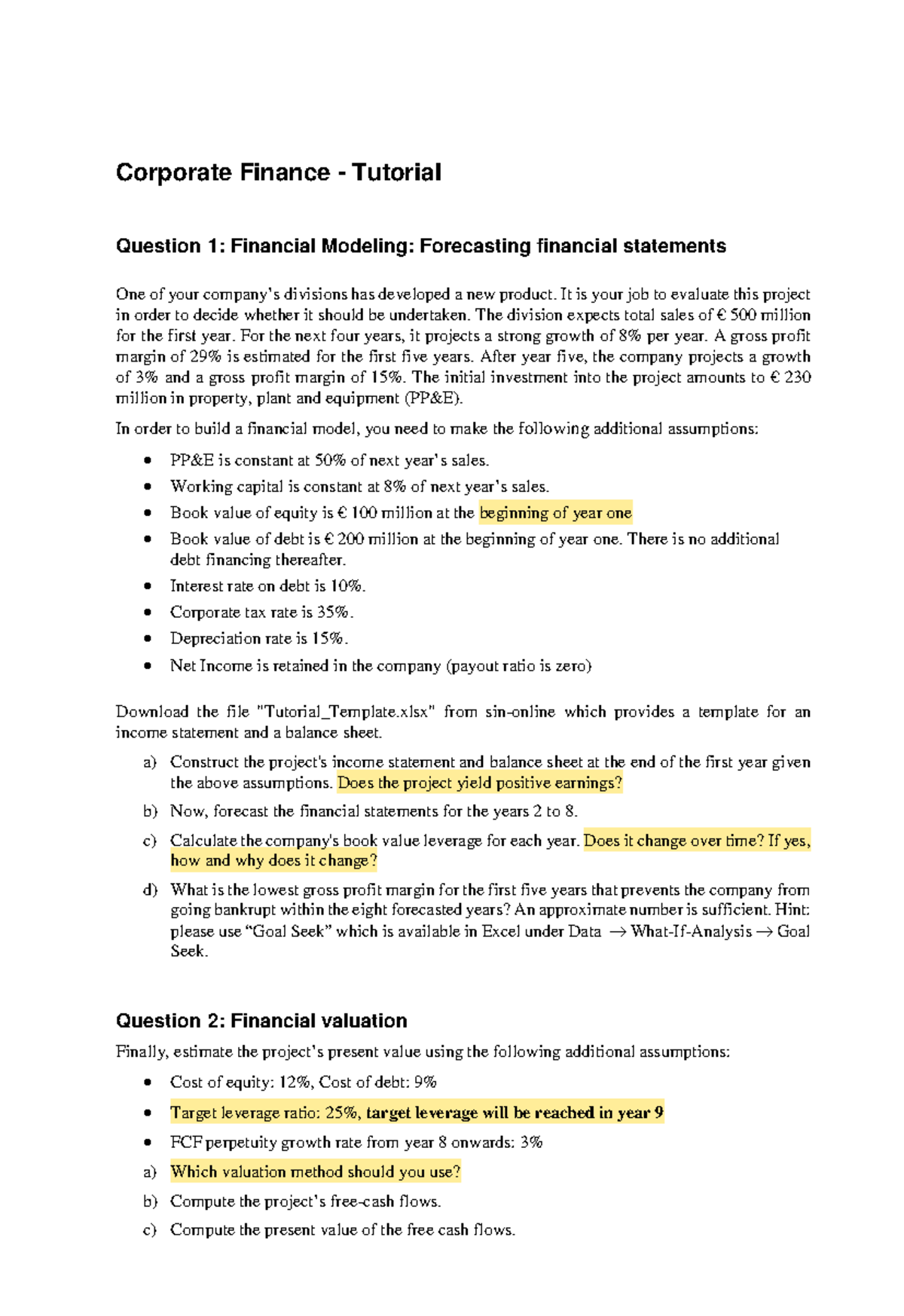 Corporate Finance Tutorial: Financial Modeling &amp; Valuation Guide - Studeersnel