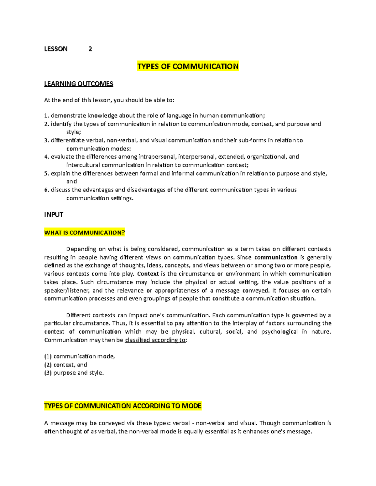 PC-Lesson-2: Types of Communication and Key Concepts Overview - Studocu