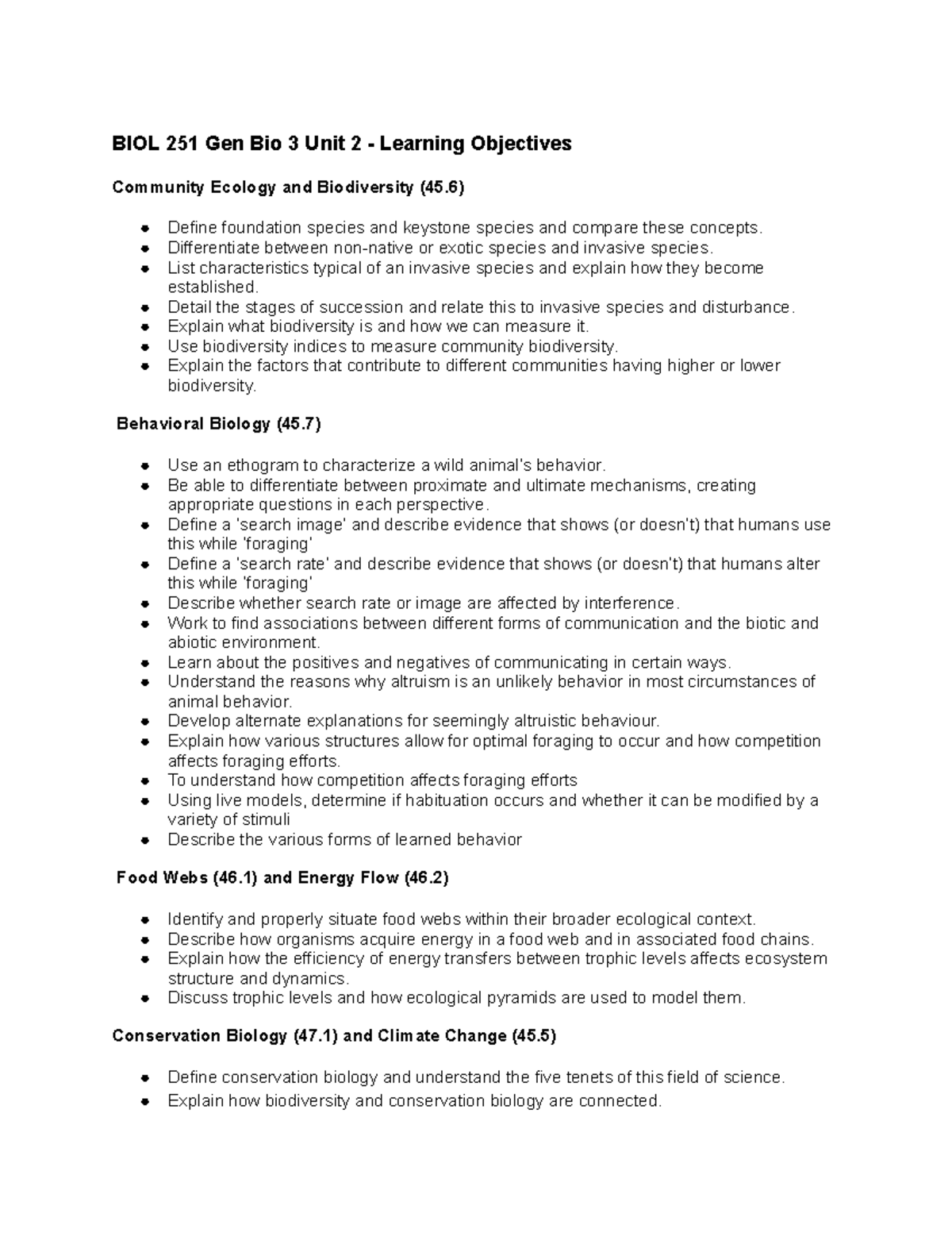 BIOL 251 Final Exam Study Guide: Community Ecology & Biodiversity - Studocu
