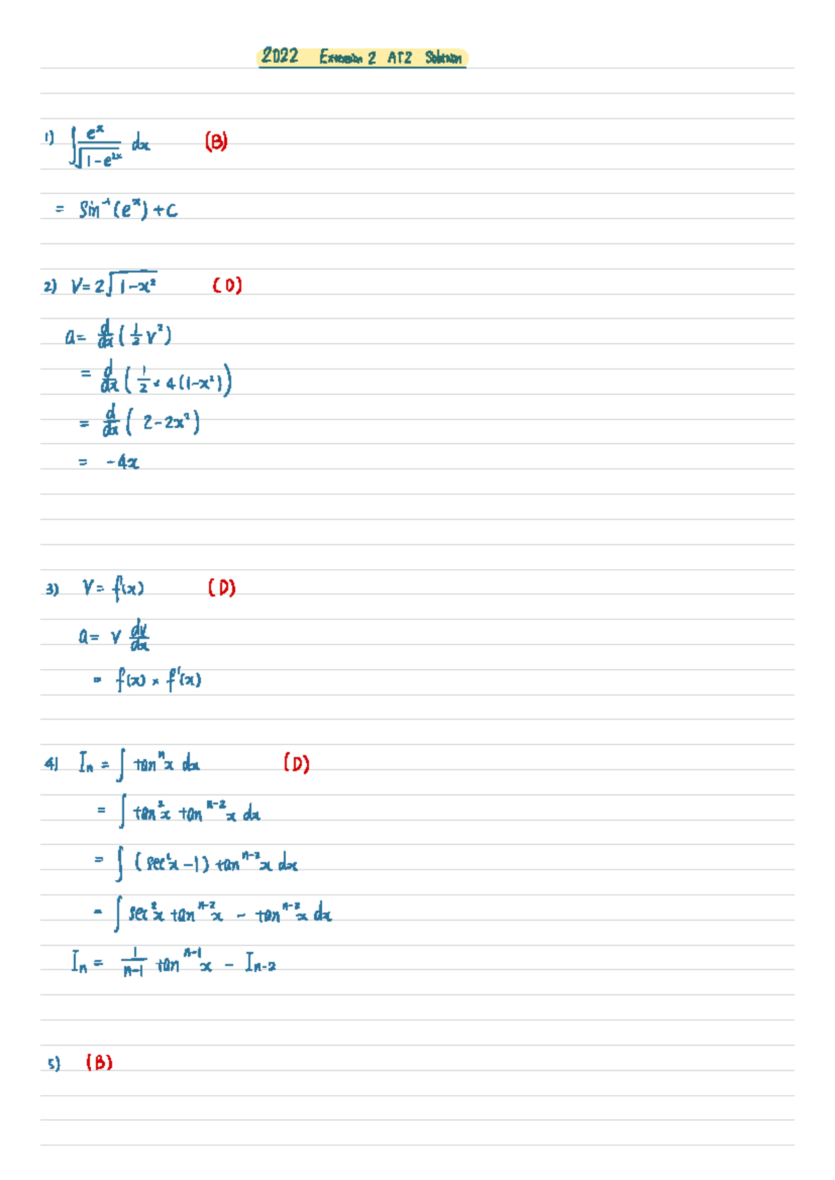 2022 EXT2 AT3 Solutions for Indefinite Integrals and SHM - Studocu