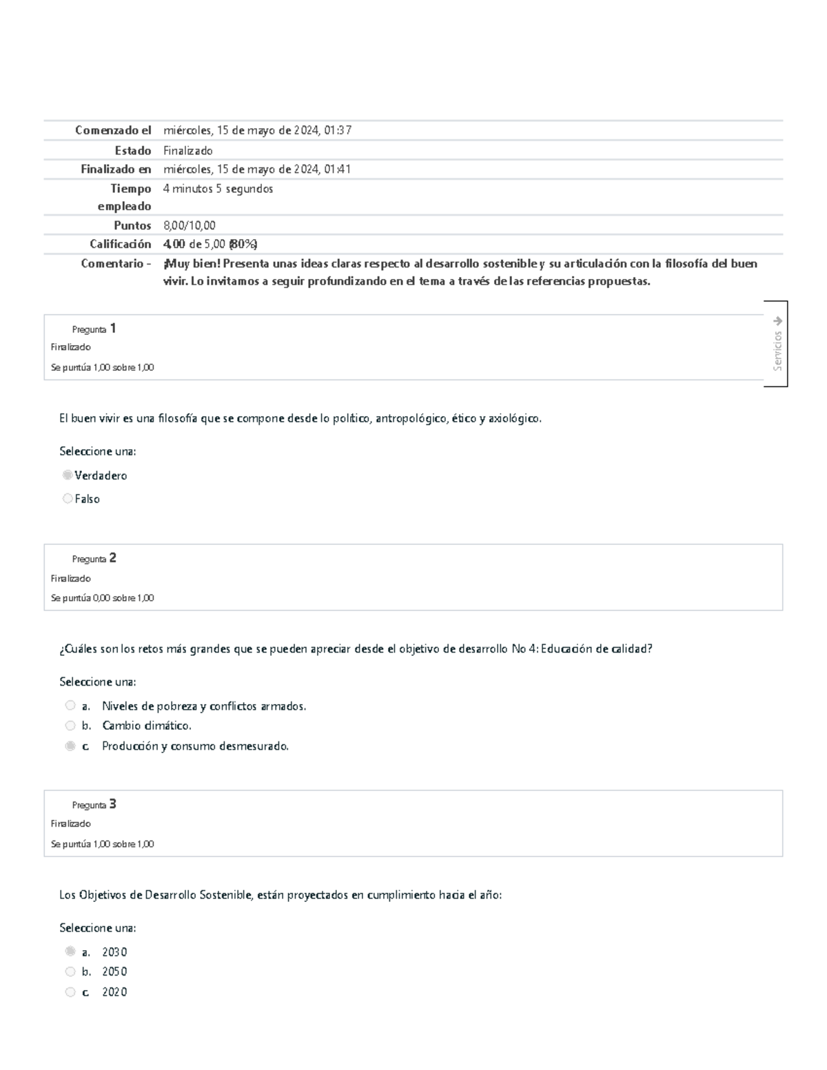 Test 1 - Sostenibilidad y Filosofía del Buen Vivir - Document Preview