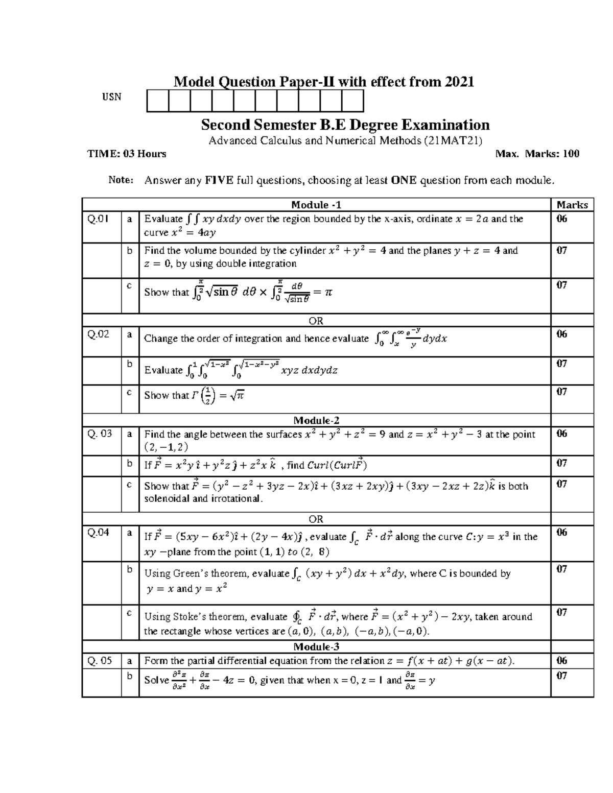 21MAT21set2 - This the model question paper for the m2 it will help you ...
