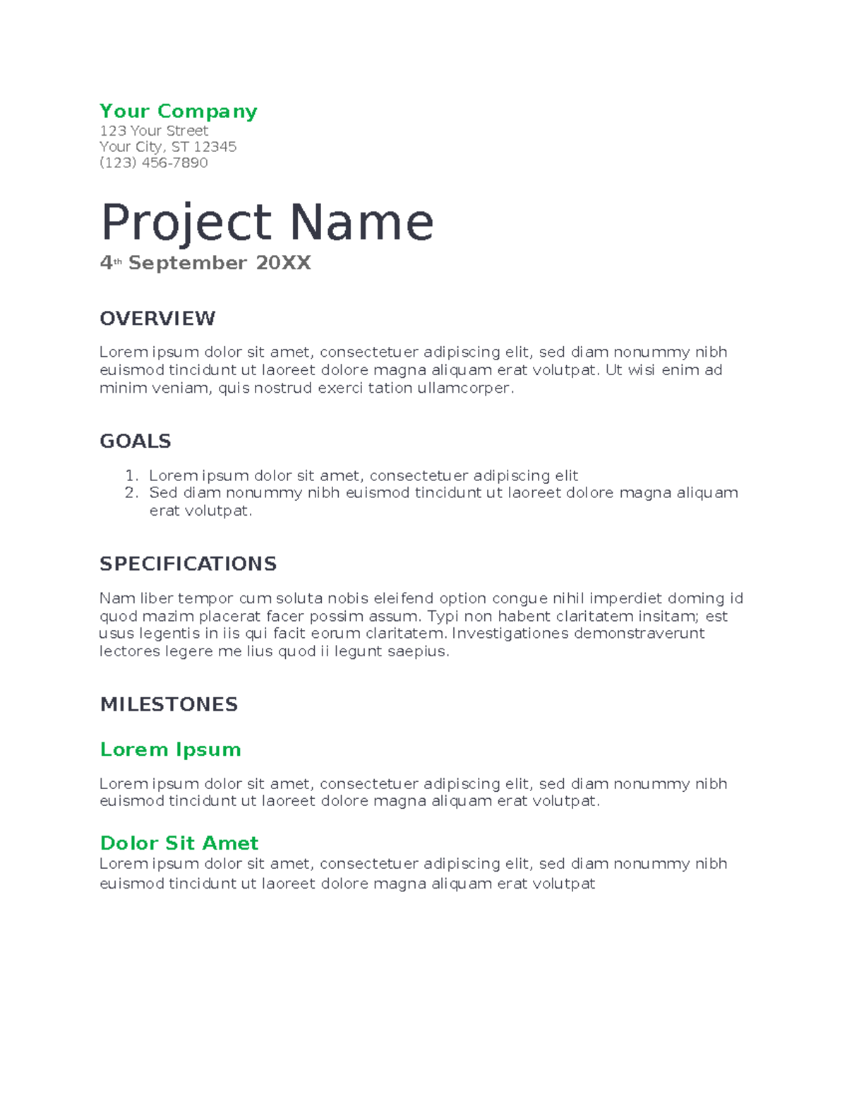 Project Proposal Template Word Your Company 123 Your Street Your City
