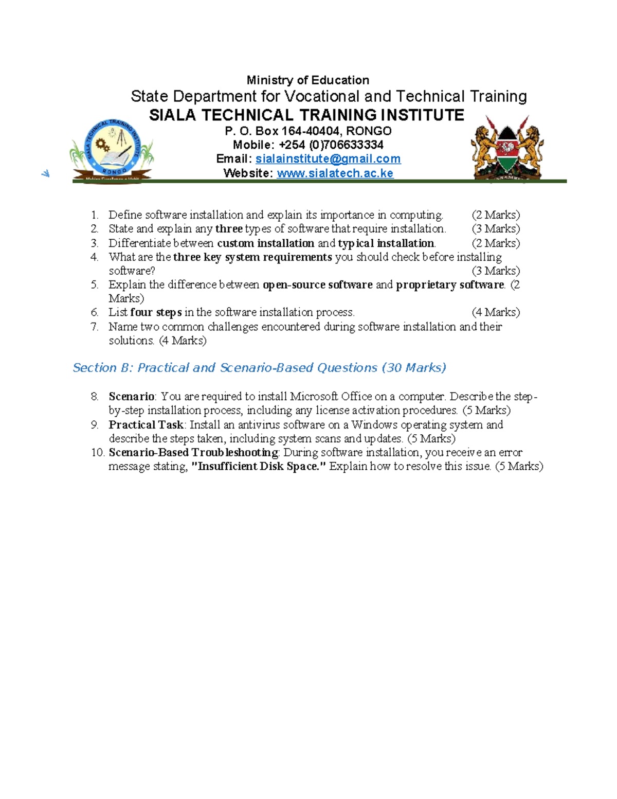 SIALA TECHNICAL TRAINING INSTITUTE: Install Computer Software Guide ...