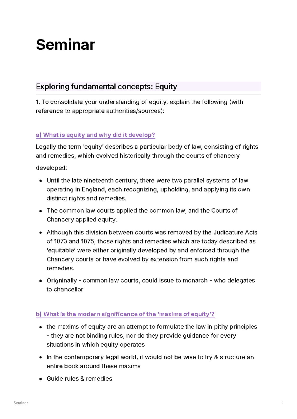 Exploring fundamental concepts in equity and trusts: Seminar notes ...