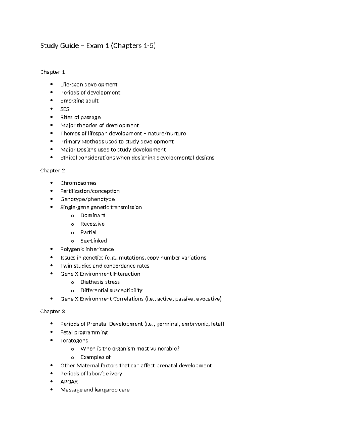 Study Guide Exam 1: Developmental Psychology Overview - Studocu