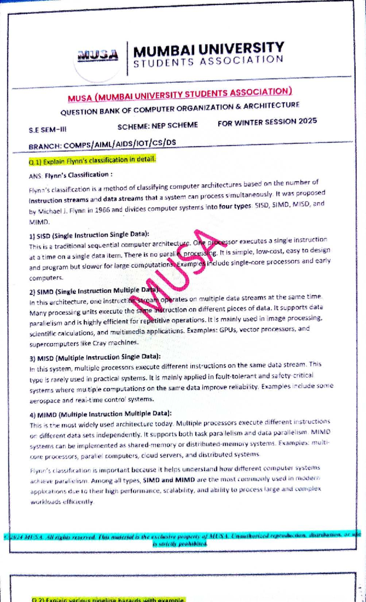MUSA COA Question Bank: Computer Organization Architecture Notes for ...
