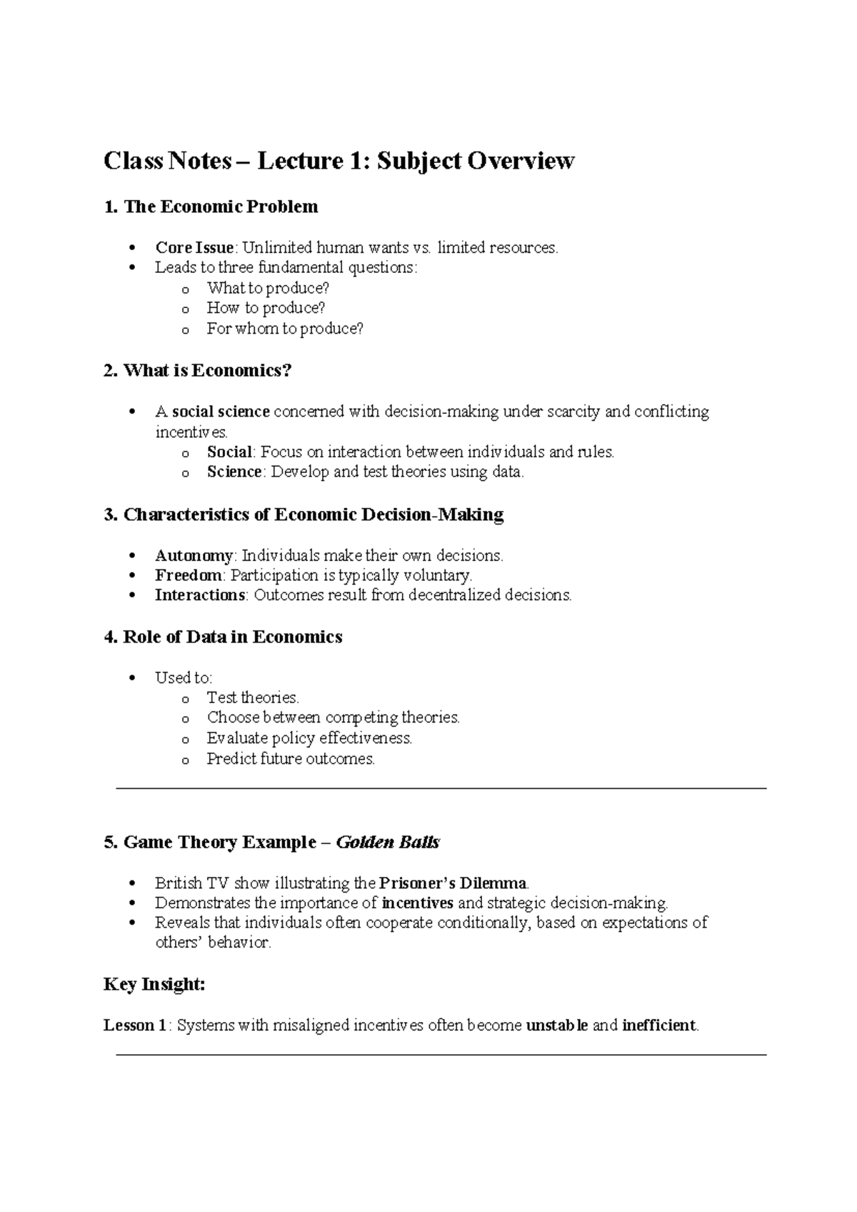 Microecon Notes: Lecture 1 - Overview of Economic Principles and ...
