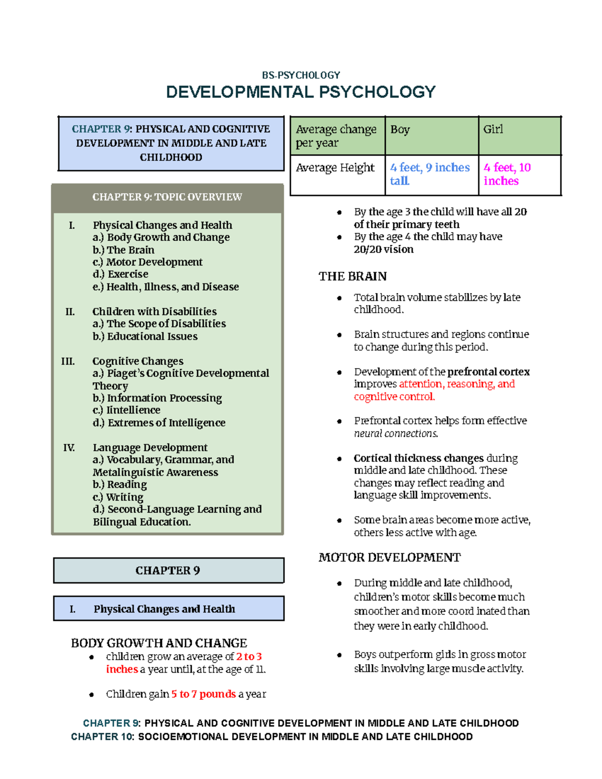 DEVELOPMENTAL PSYCHOLOGY CHAPTER 9: PHYSICAL & COGNITIVE DEV. IN ...