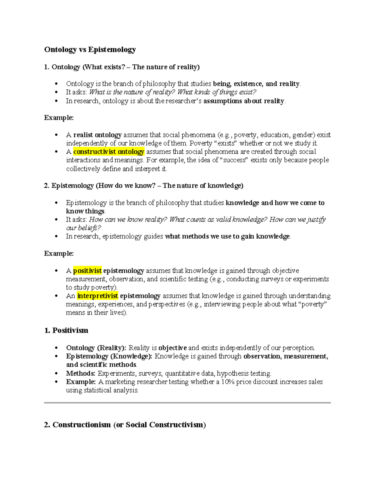 Ontology vs Epistemology: Key Concepts and Examples in Research - Studocu