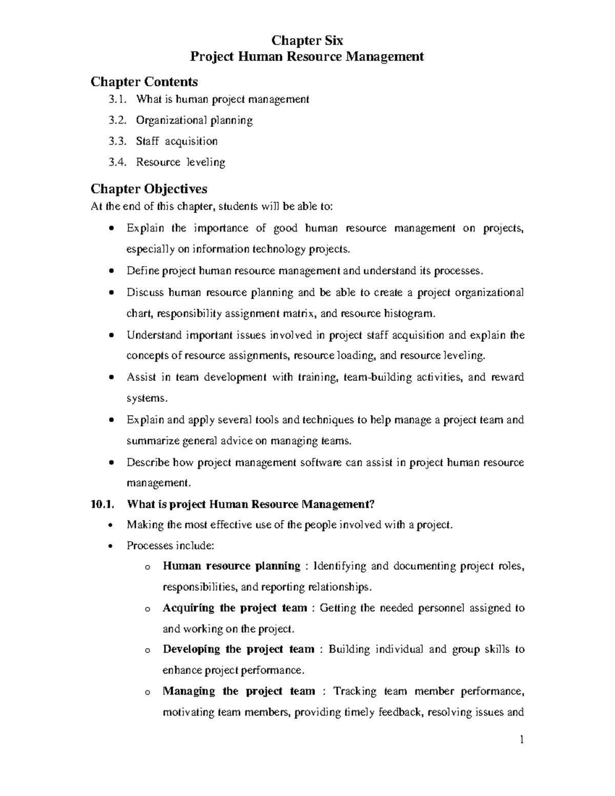 Chapter 6: Project Human Resource Management - Lecture Notes for 3rd ...