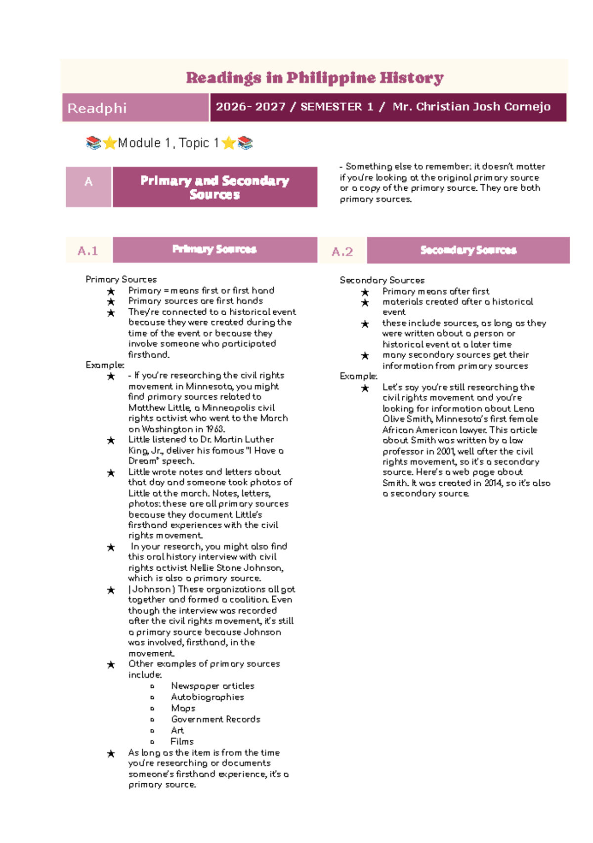 Readings in Philippine History - Module 1: Primary & Secondary Sources ...