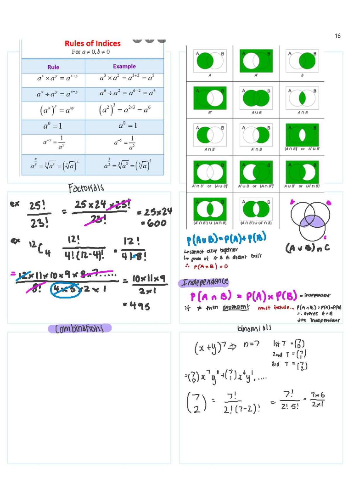 Maths Notepage: Rules of Indices and Probability Concepts - Studocu