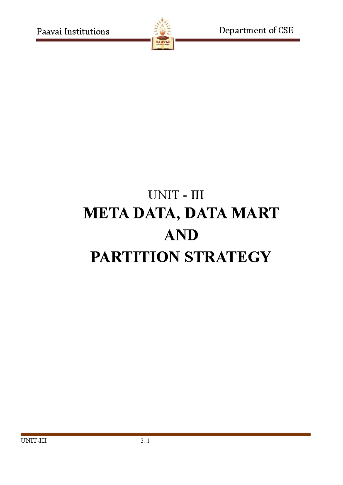 Unit 3 - data warehousing - UNIT - III META DATA, DATA MART AND ...