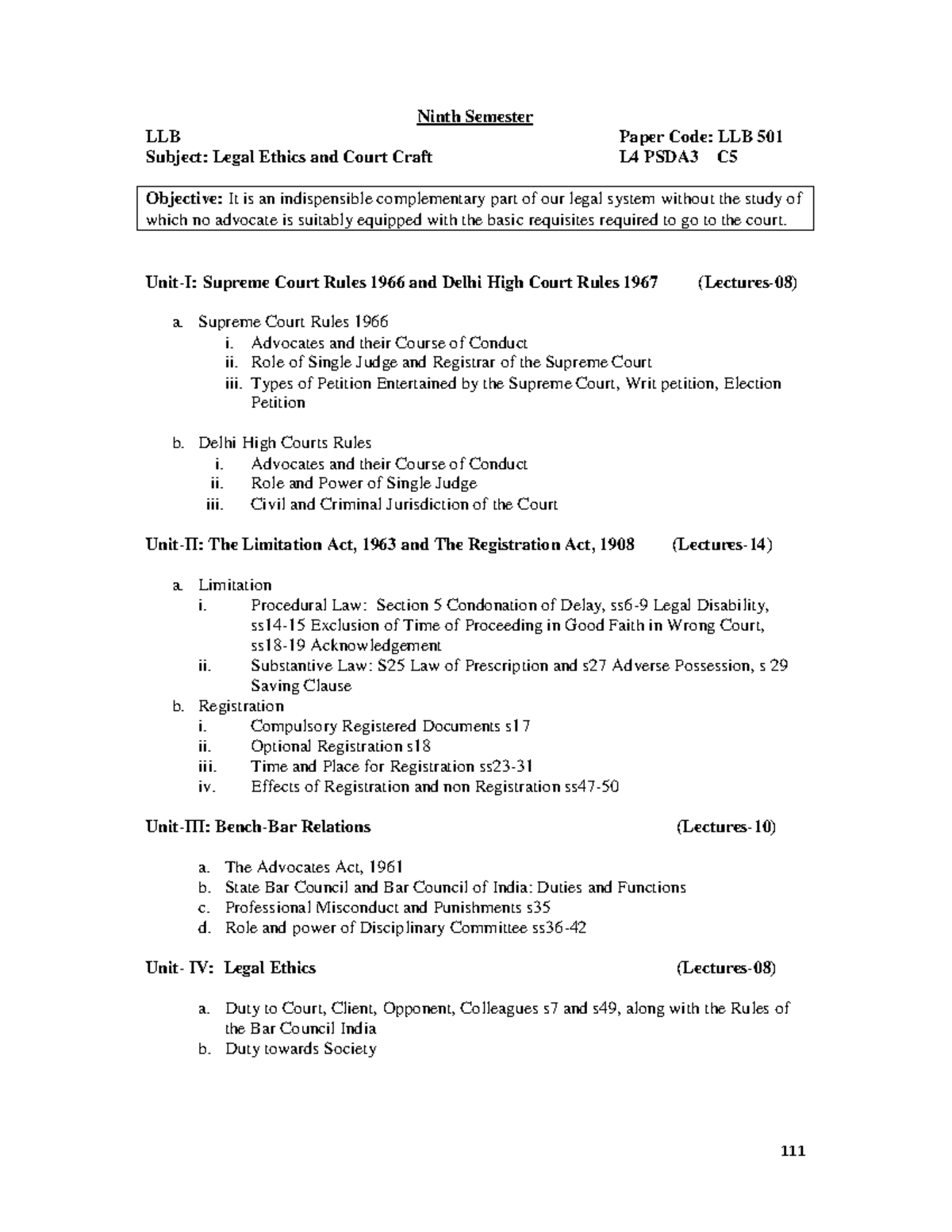 Ninth Semester LLB: Legal Ethics and Court Craft (LLB 501) Study Notes ...