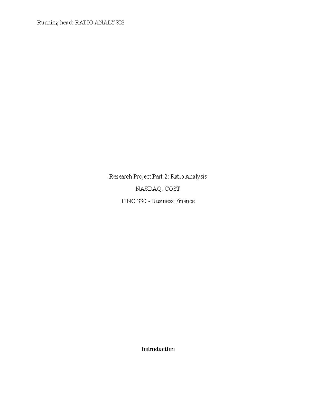 RATIO ANALYSIS of Costco Inc. - FINC 330 Research Project Part 2 - Studocu