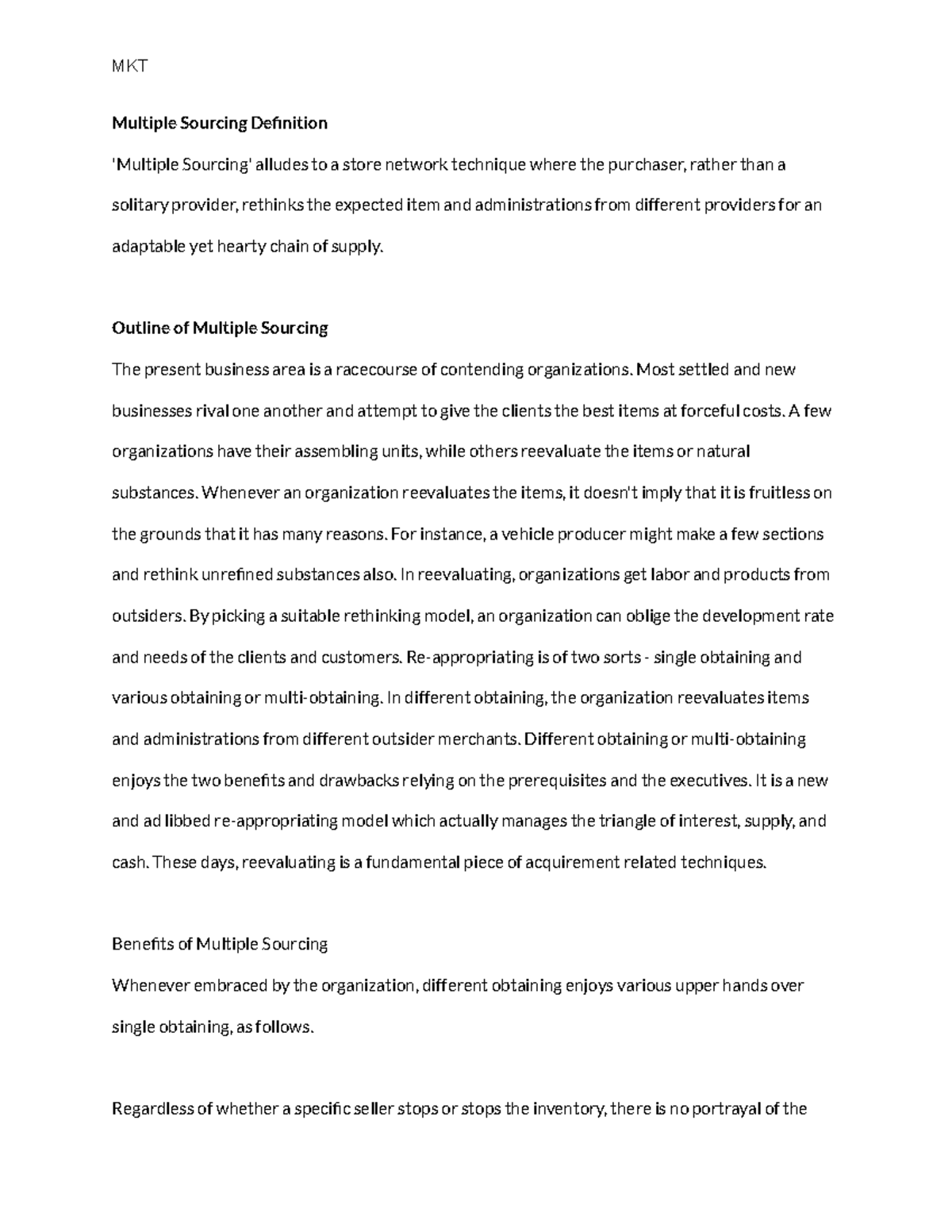 MKT Multiple Sourcing F 20 Prf S Notes - Multiple Sourcing Definition ...