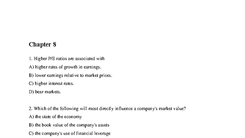 Final Exam Practice MCQ for Finance 101 - Studocu
