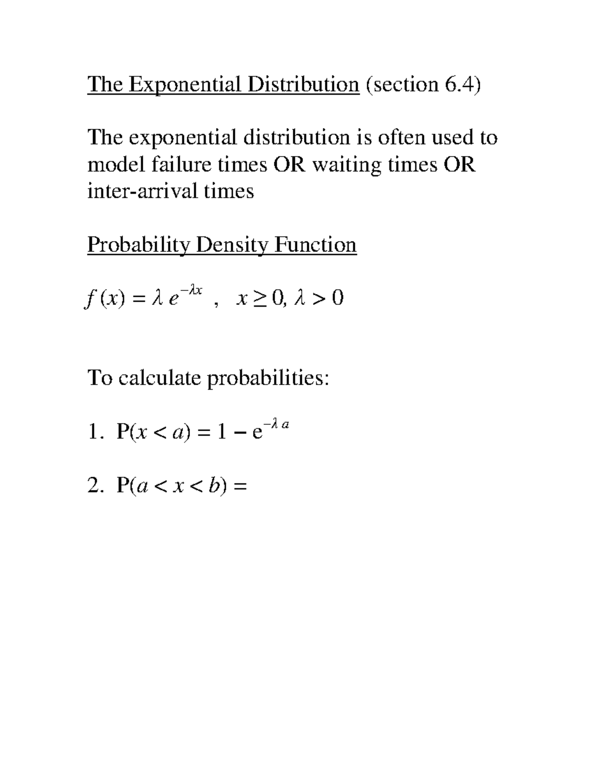 Section 6 - fygyg8h - The Exponential Distribution (section 6) The ...