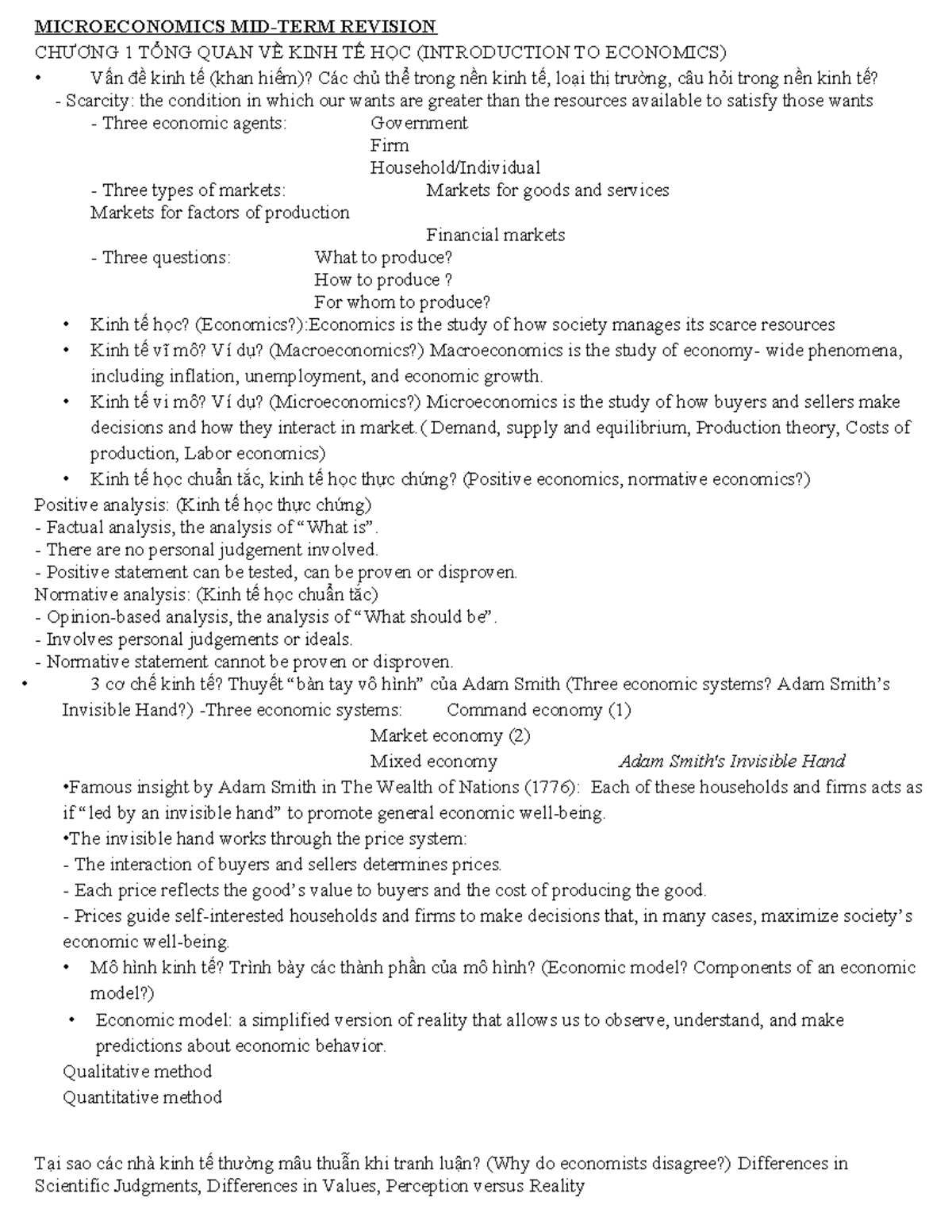 Microeconomics Mid-Term Revision (TA Final Exam Notes) - Studocu