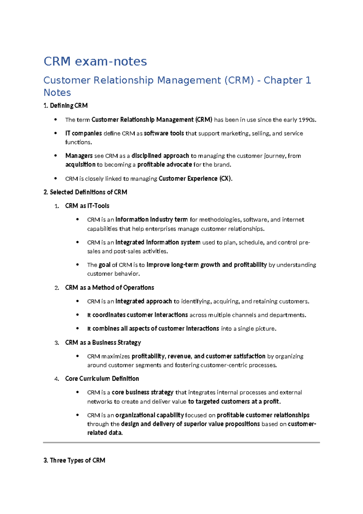 CRM Exam Notes: Summary of Presentations Chapters 1-9 - Studocu