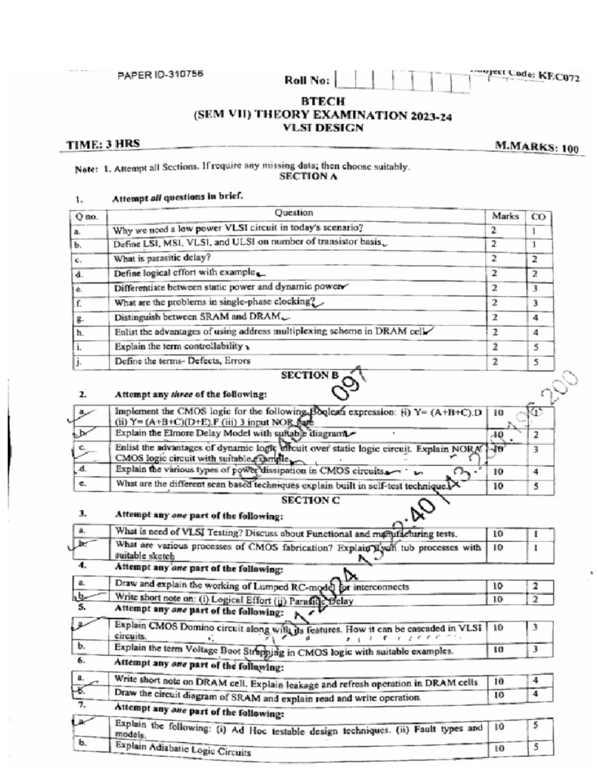 2023-24 vlsi design - PAPER Code: Roll No: KEC072 BTECH (SEM VII ...